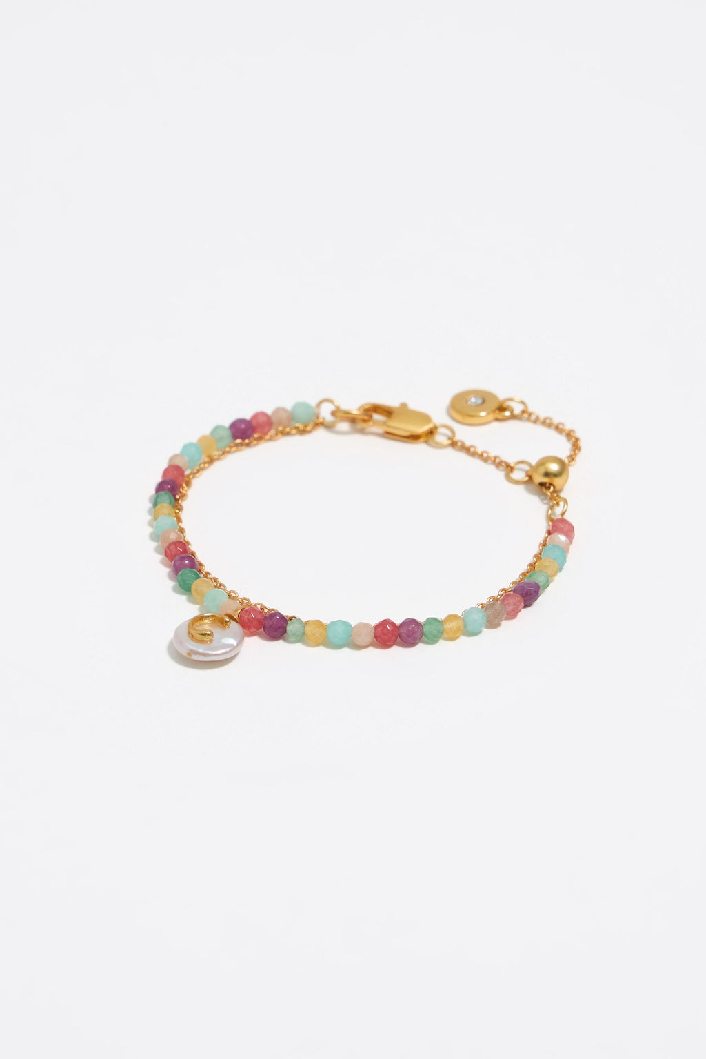 Letter C pearl and multicolor stones bracelet