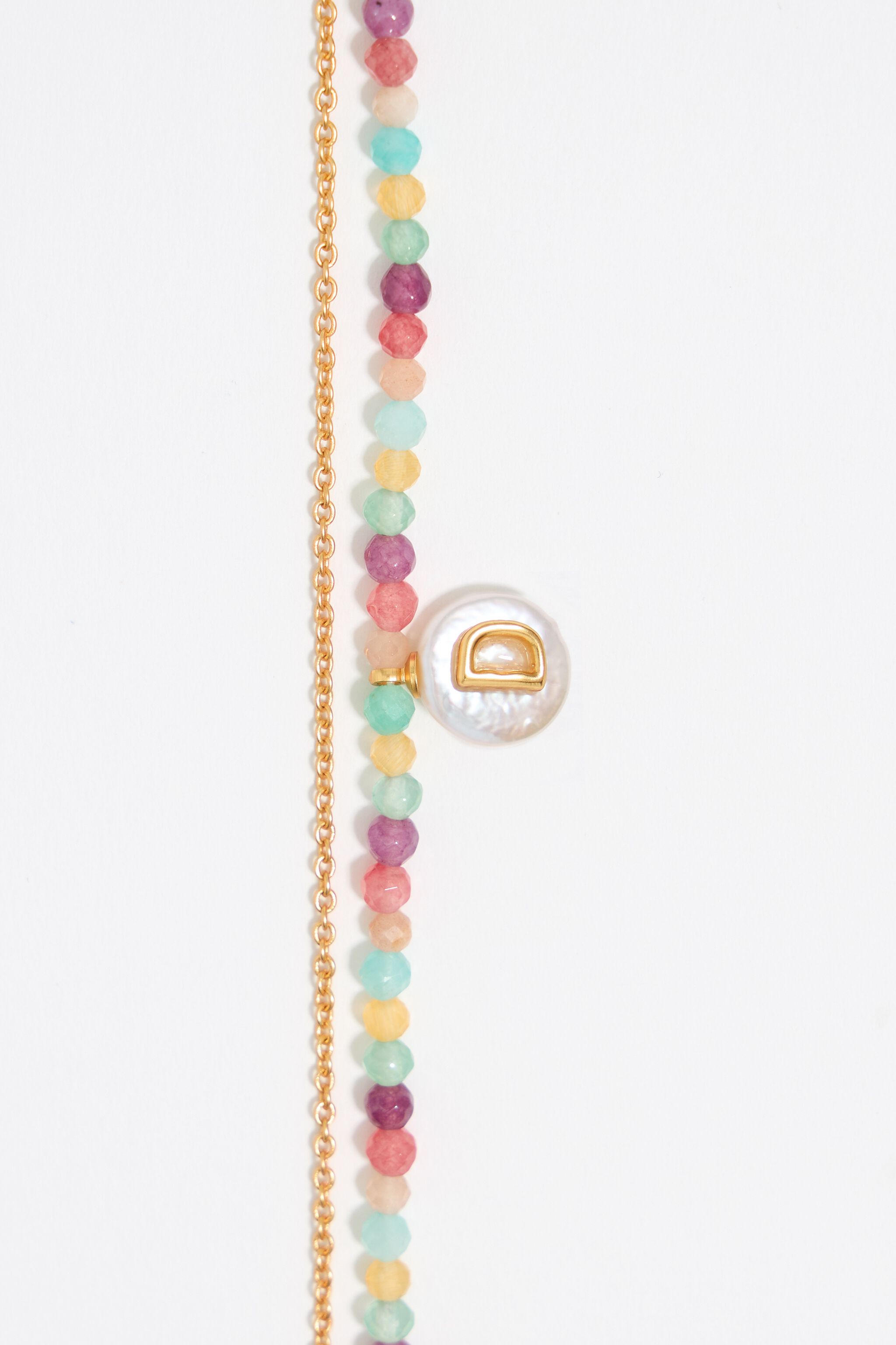 Letter D pearl and multicolor stones bracelet