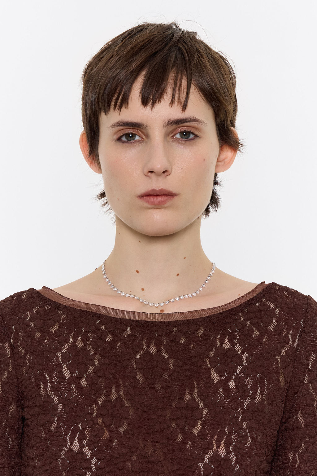 Silver hearts and crystals necklace