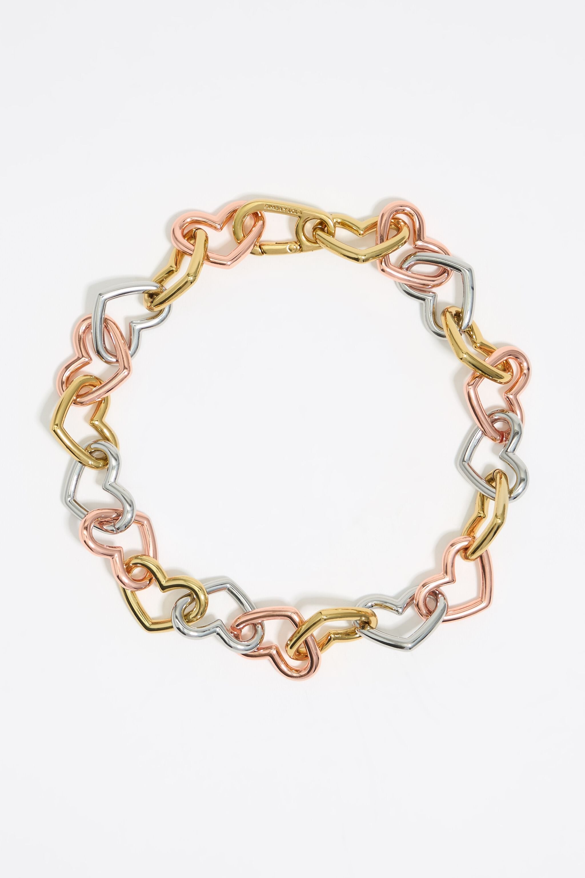 Three-tone heart chain necklace