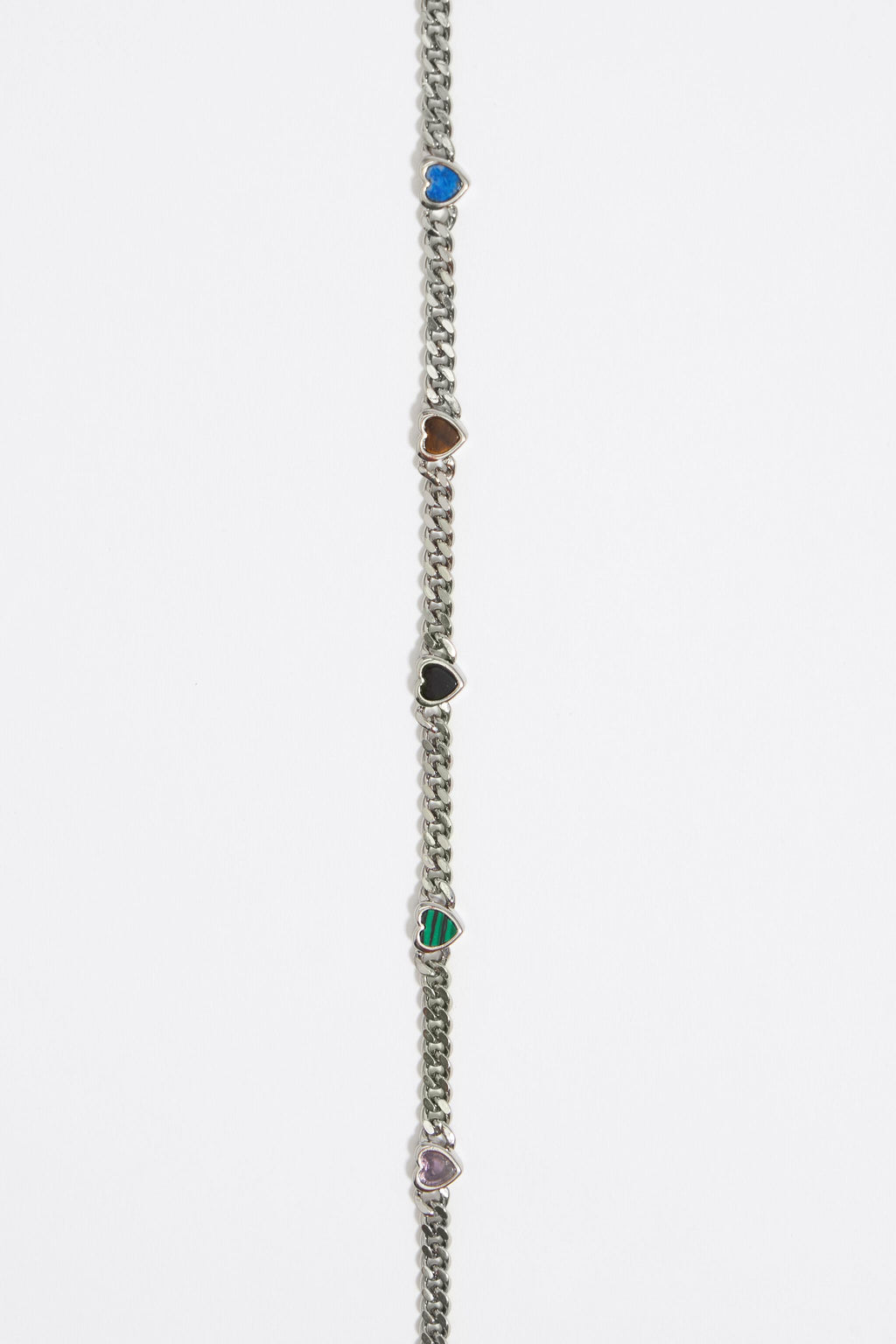 Multicolor stone heart chain necklace