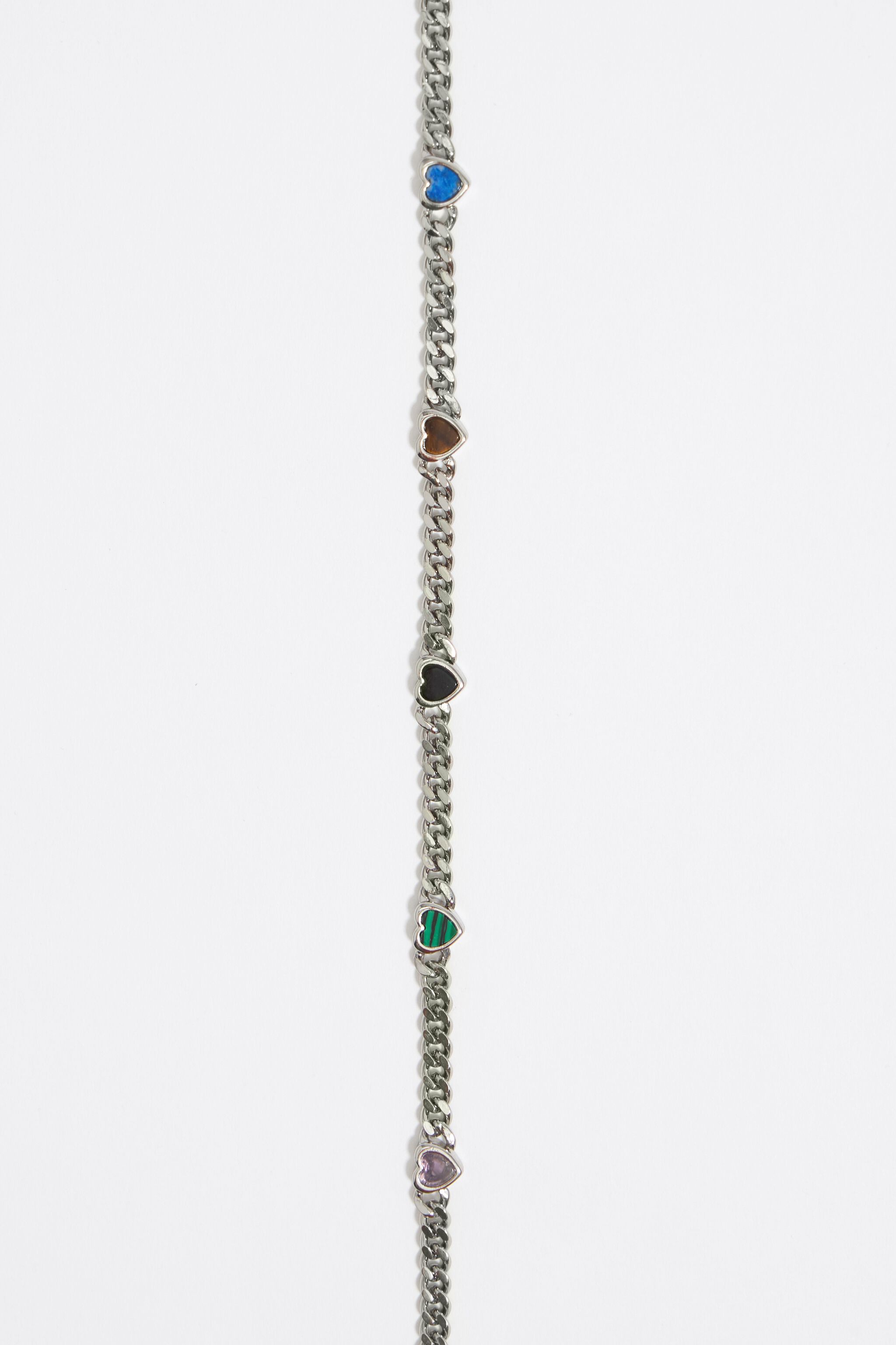 Multicolor stone heart chain necklace