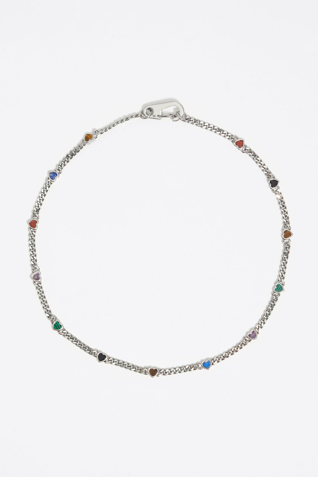 Multicolor stone heart chain necklace