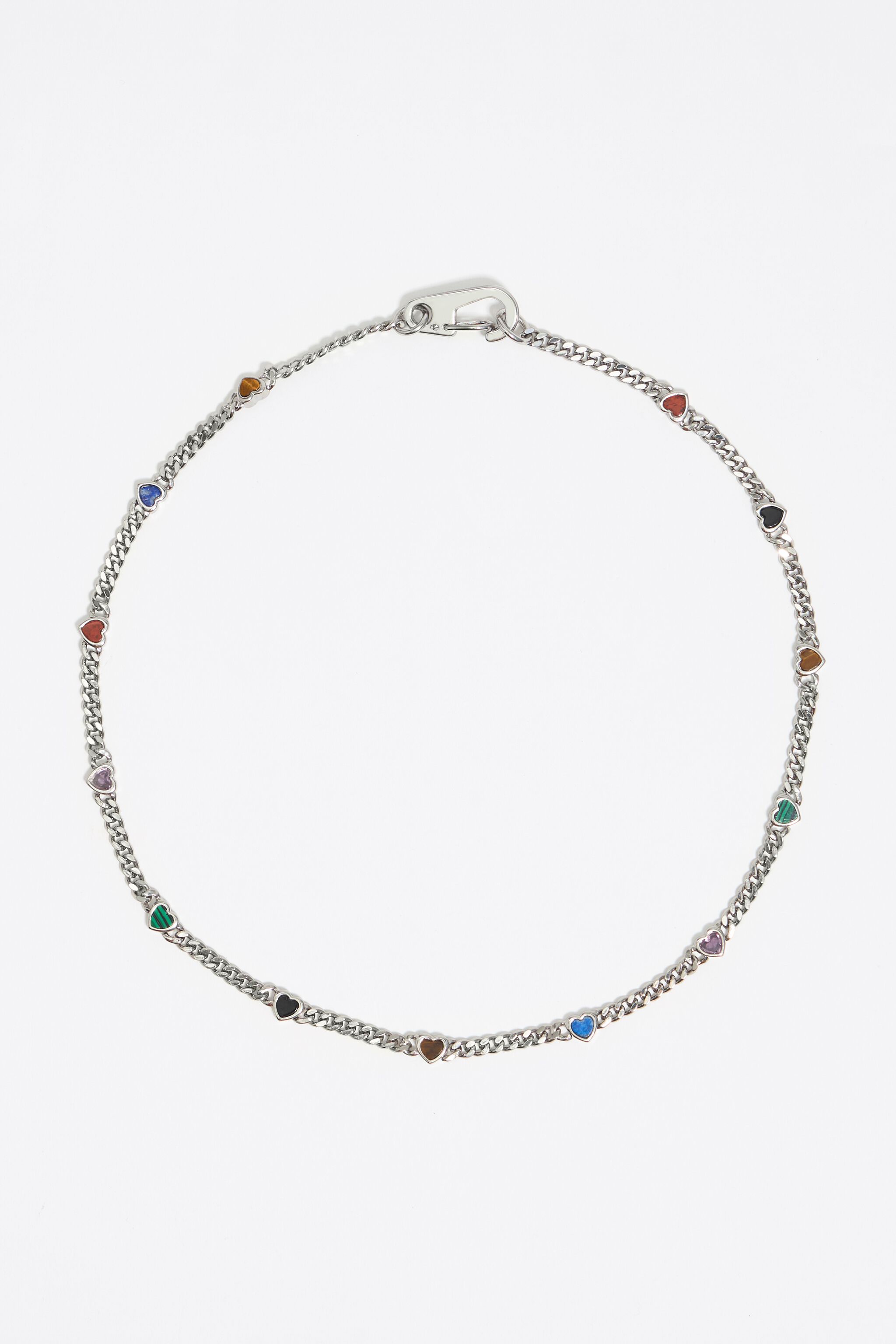 Multicolor stone heart chain necklace