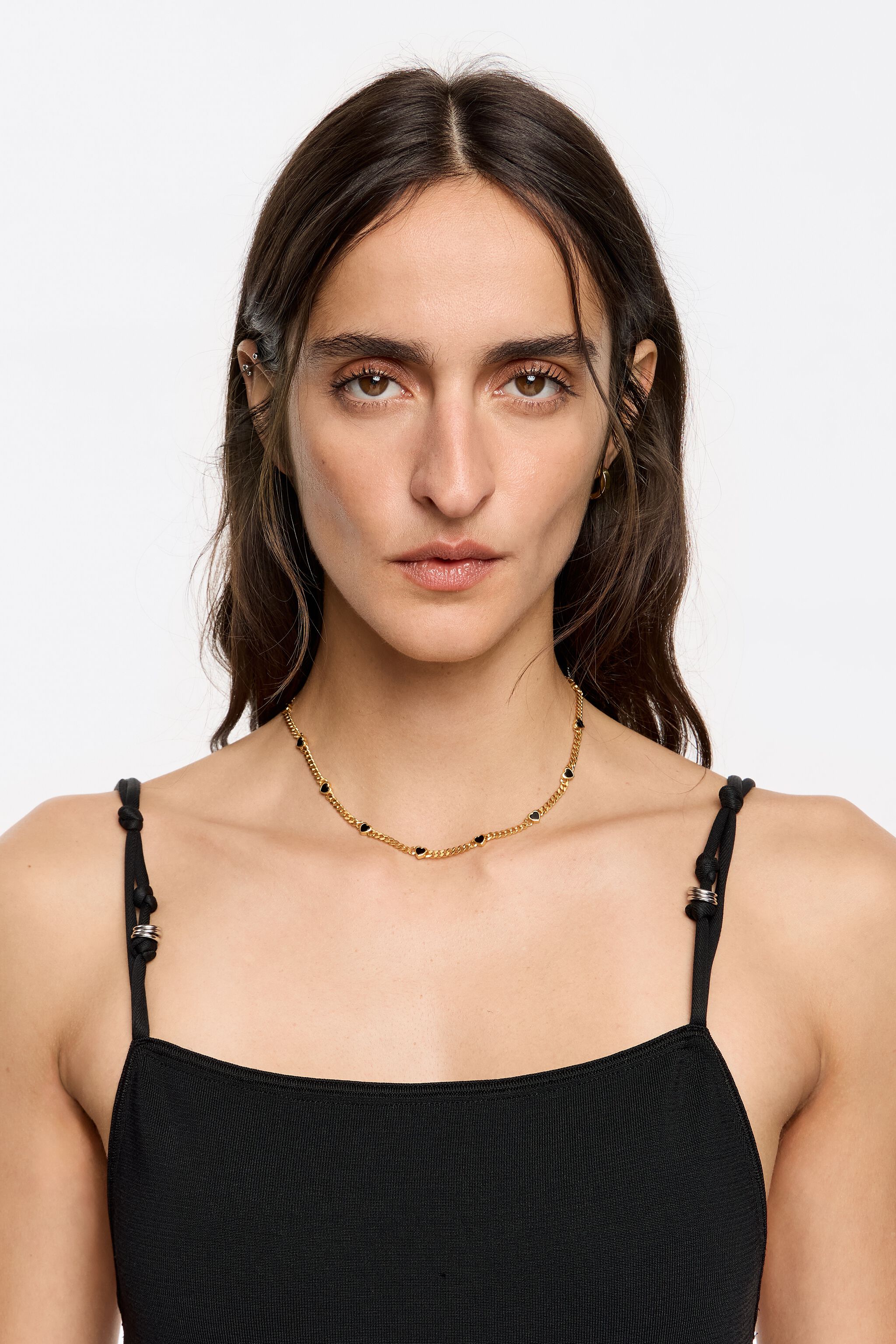 Black stone heart chain necklace