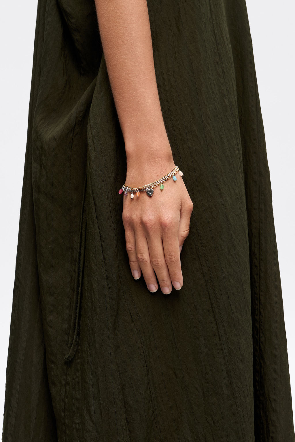 Layered chains, stones and crystals bracelet