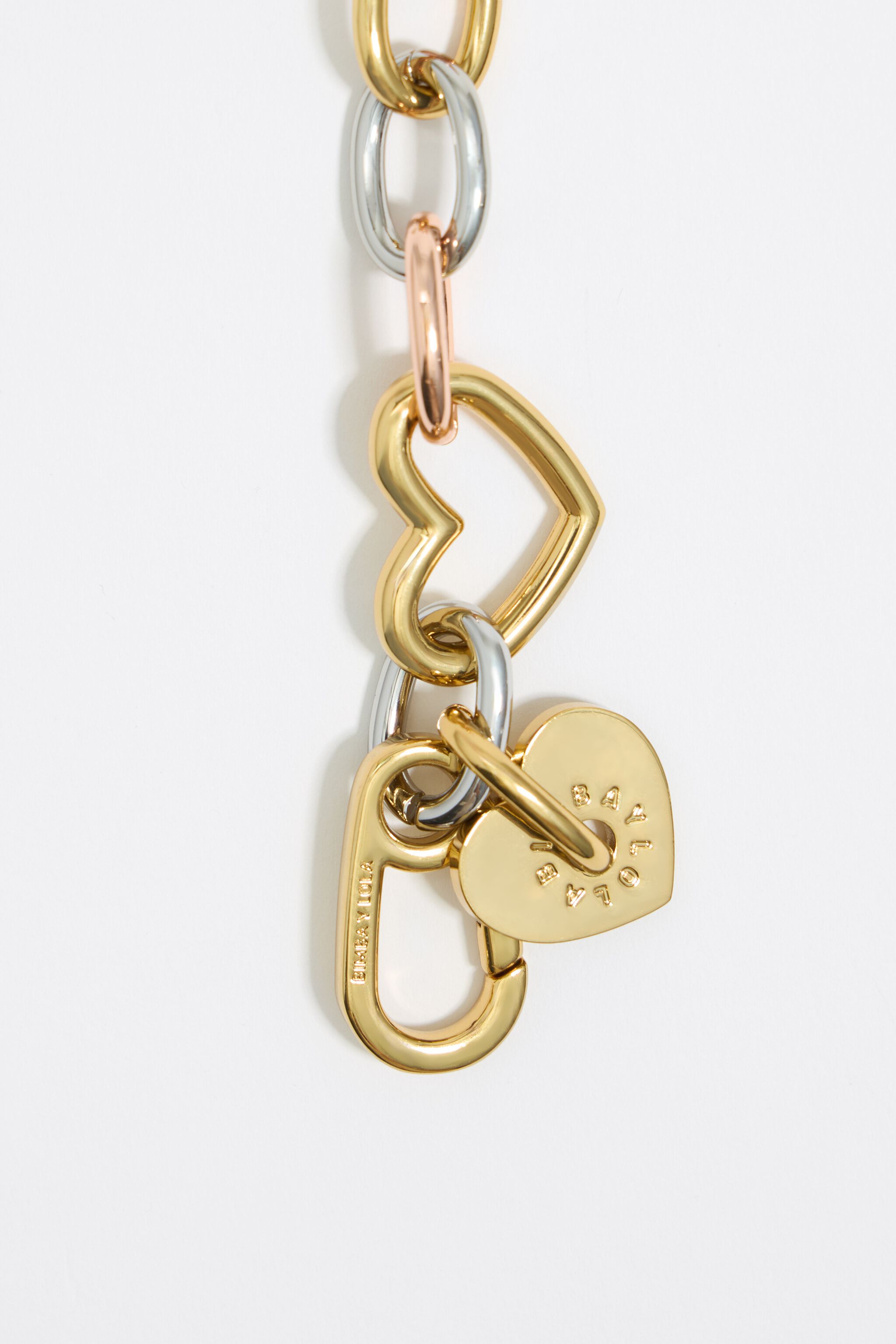 Three-tone heart chain bracelet