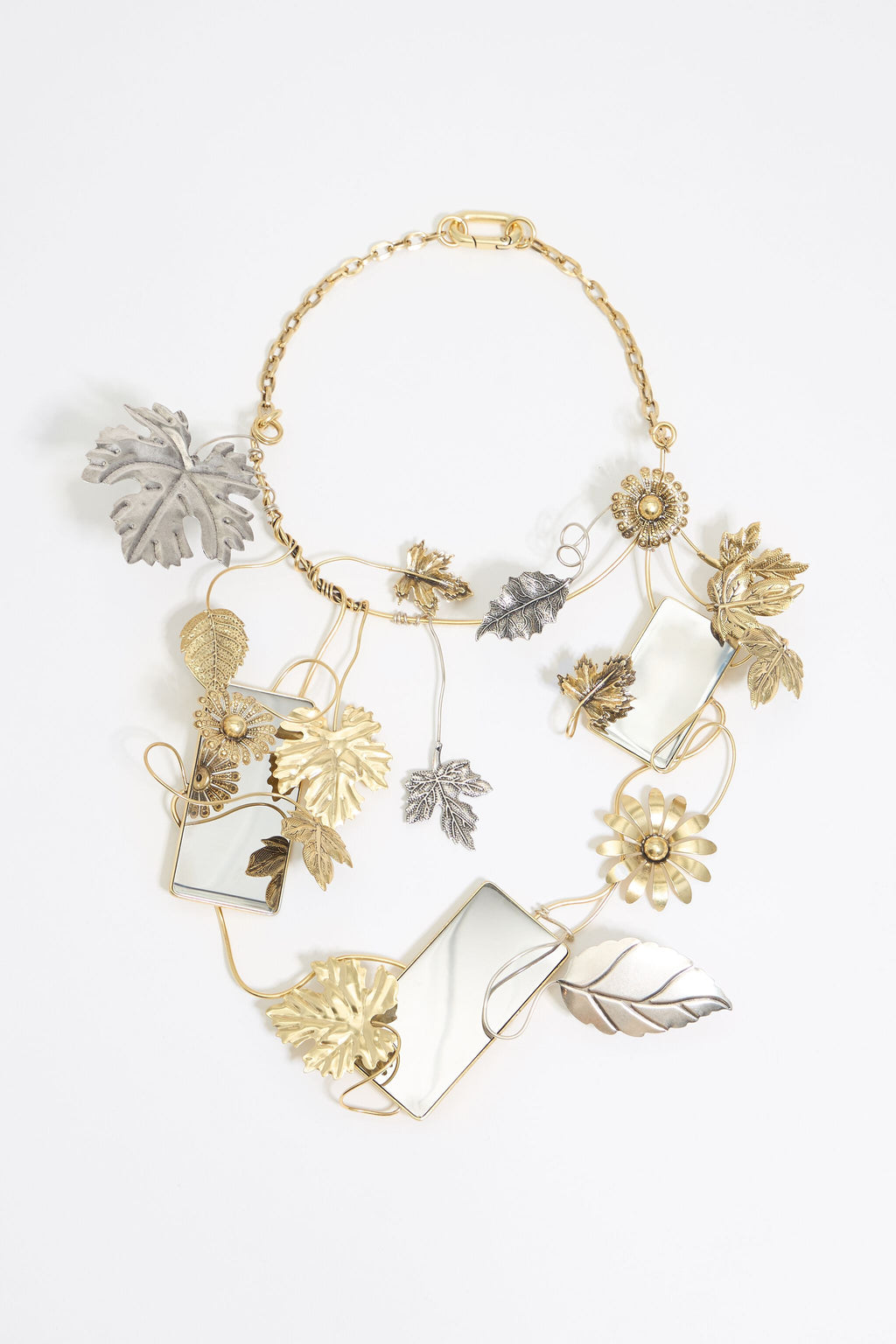 Gold leaves and mirrors necklace