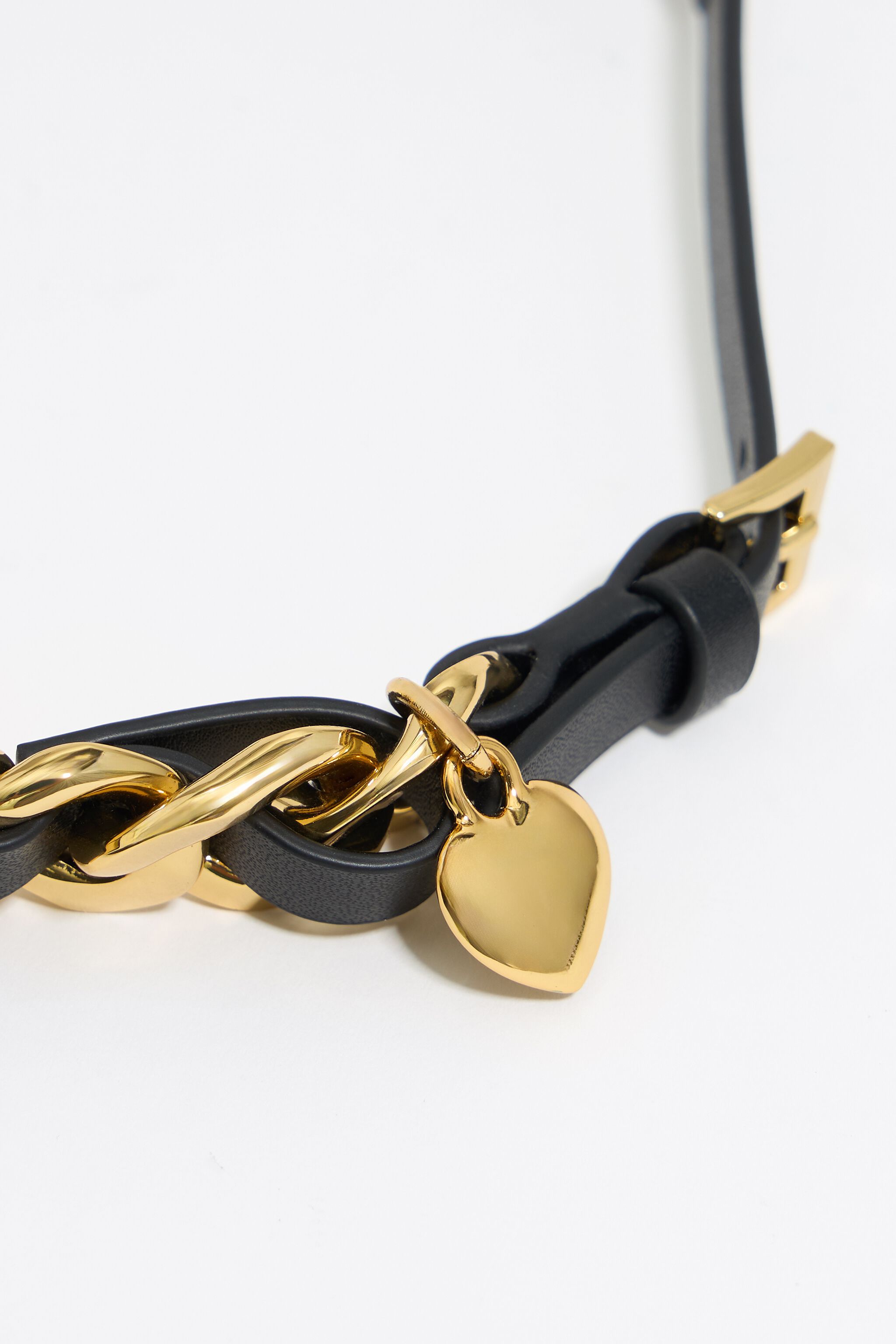 Gold chain and strap necklace