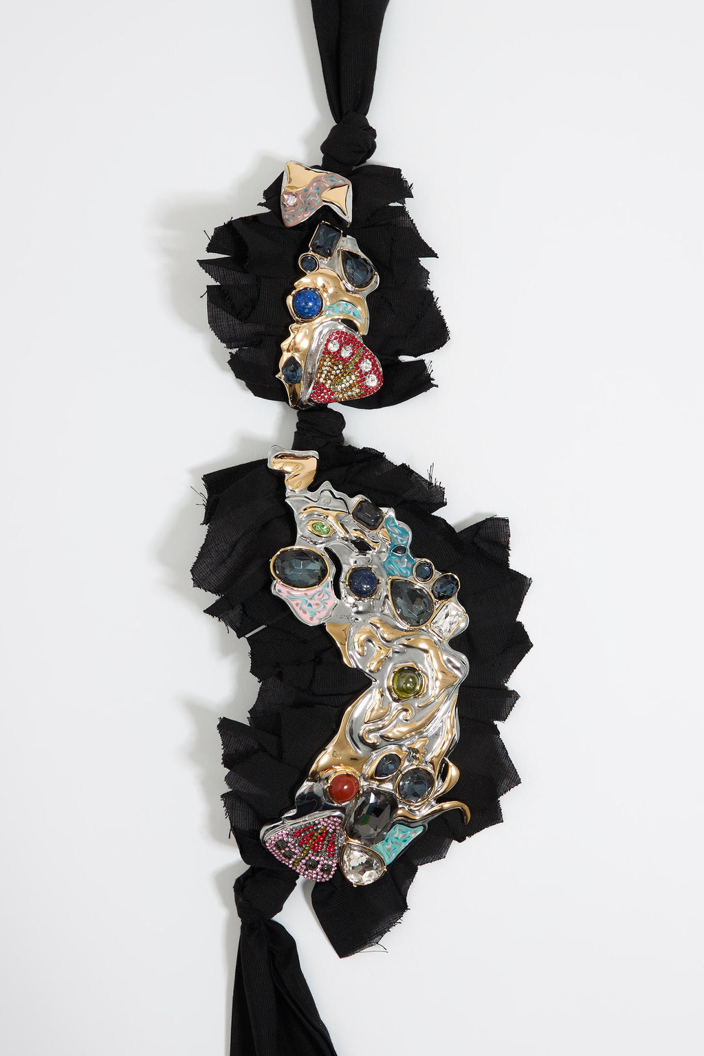 Textured silver and crystals necklace