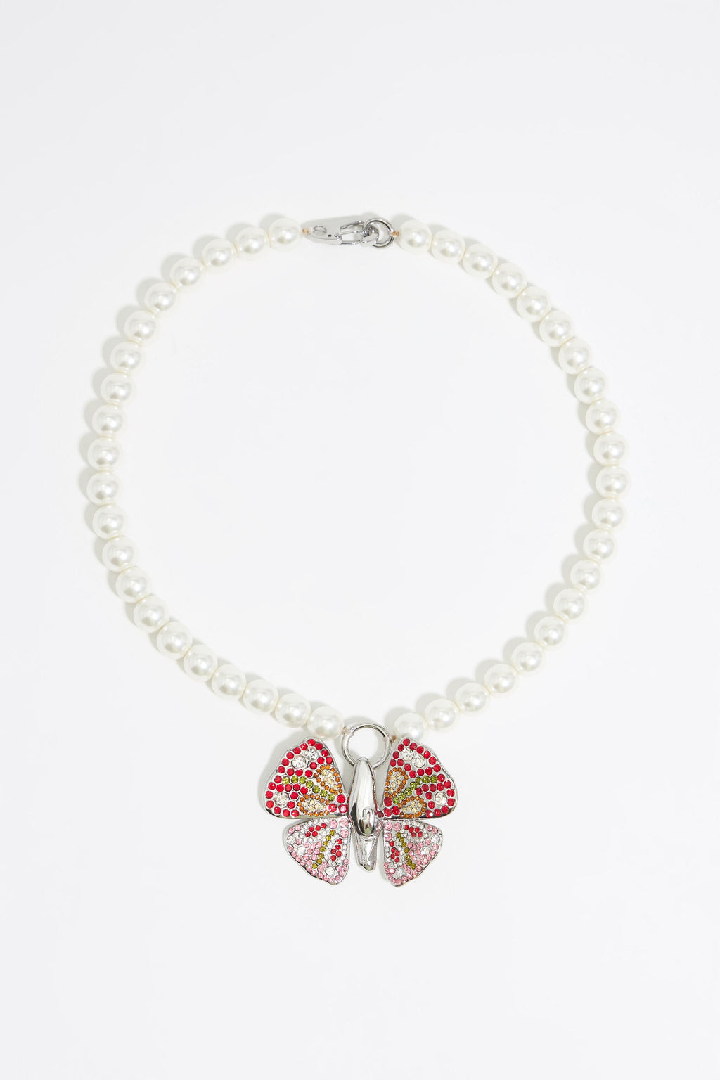 Crystal butterfly pearl necklace