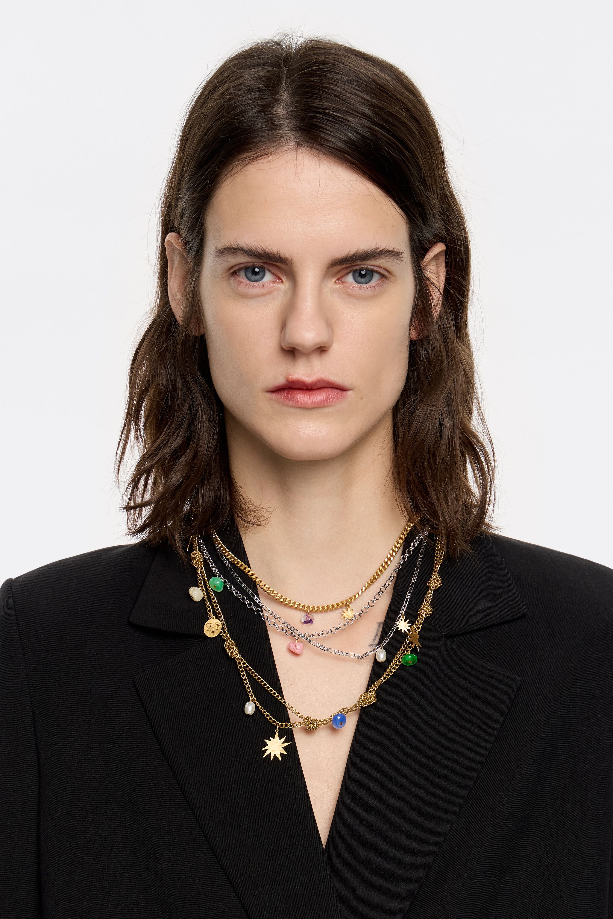 Gold layered chain sun necklace