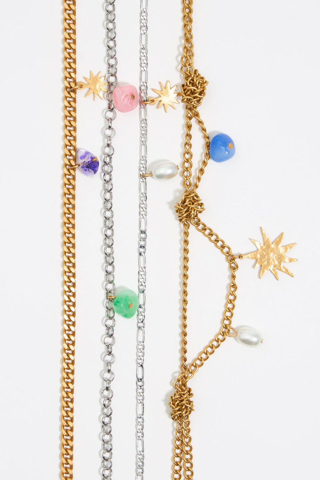 Gold layered chain sun necklace