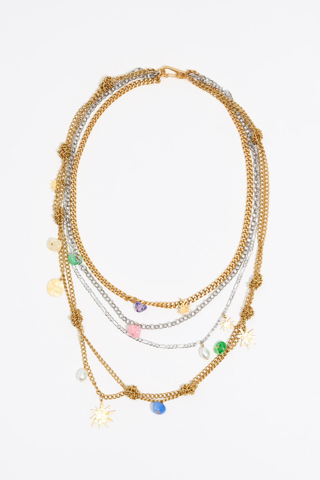 Gold layered chain sun necklace