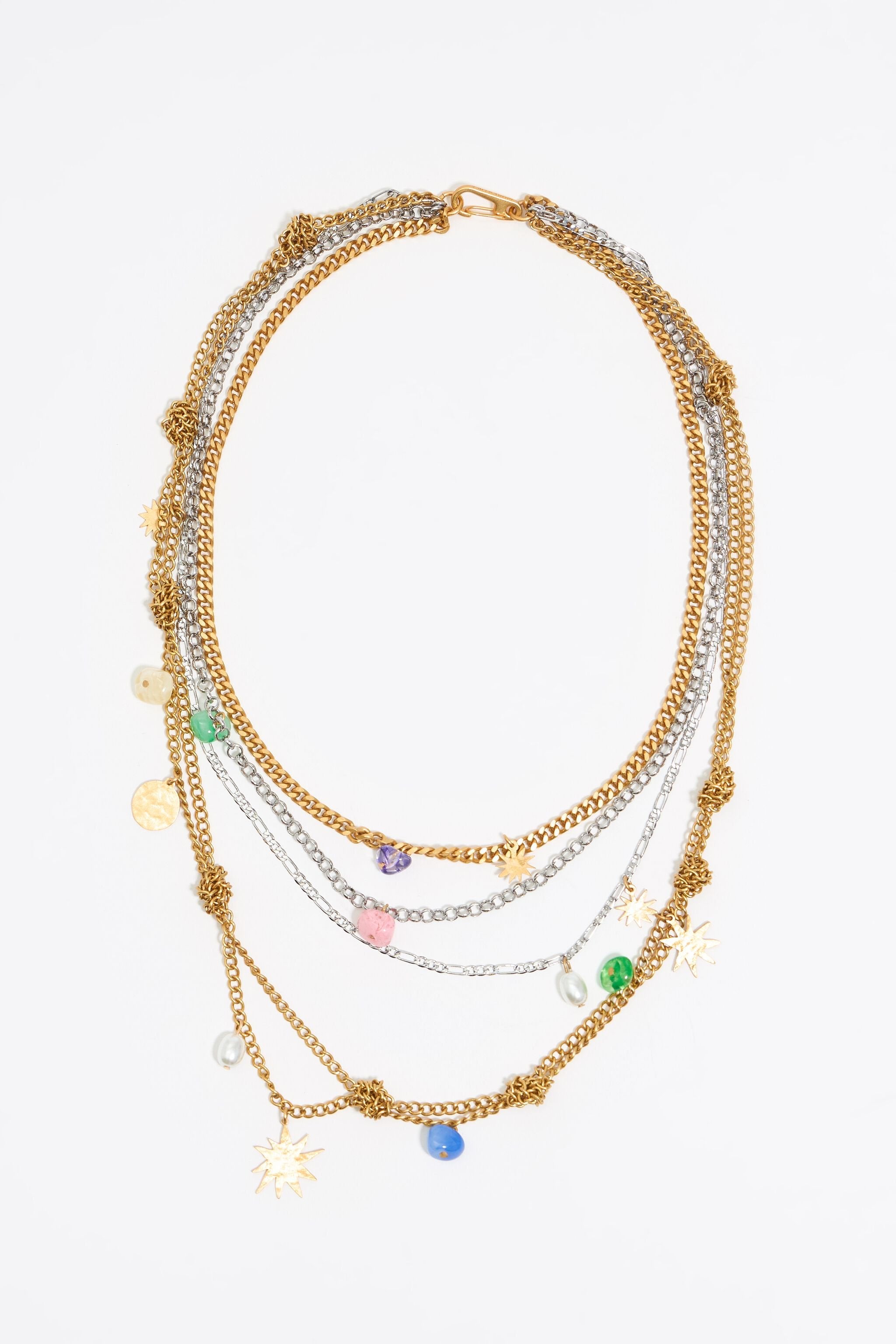 Gold layered chain sun necklace