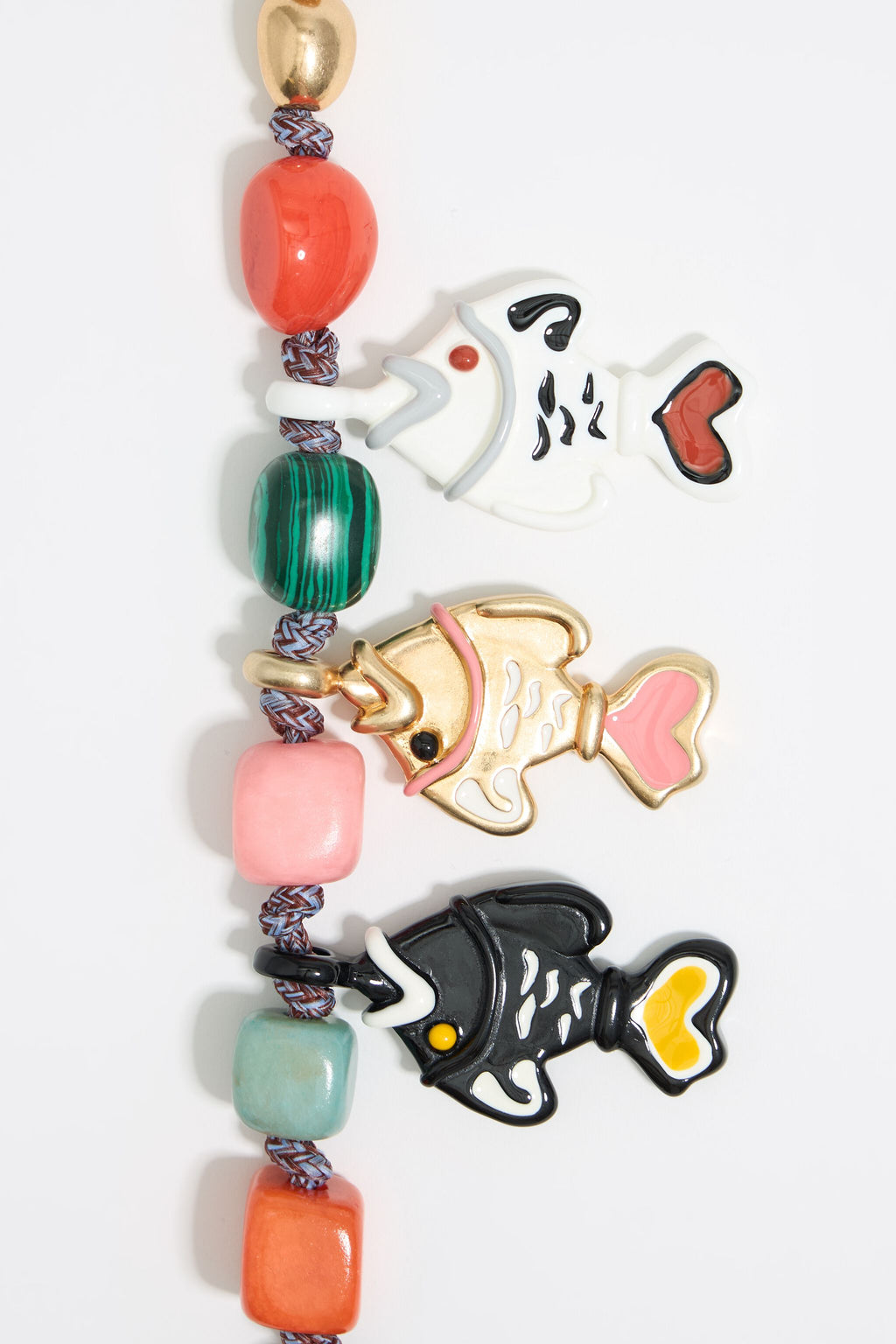 Multicolor fishes and stones necklace