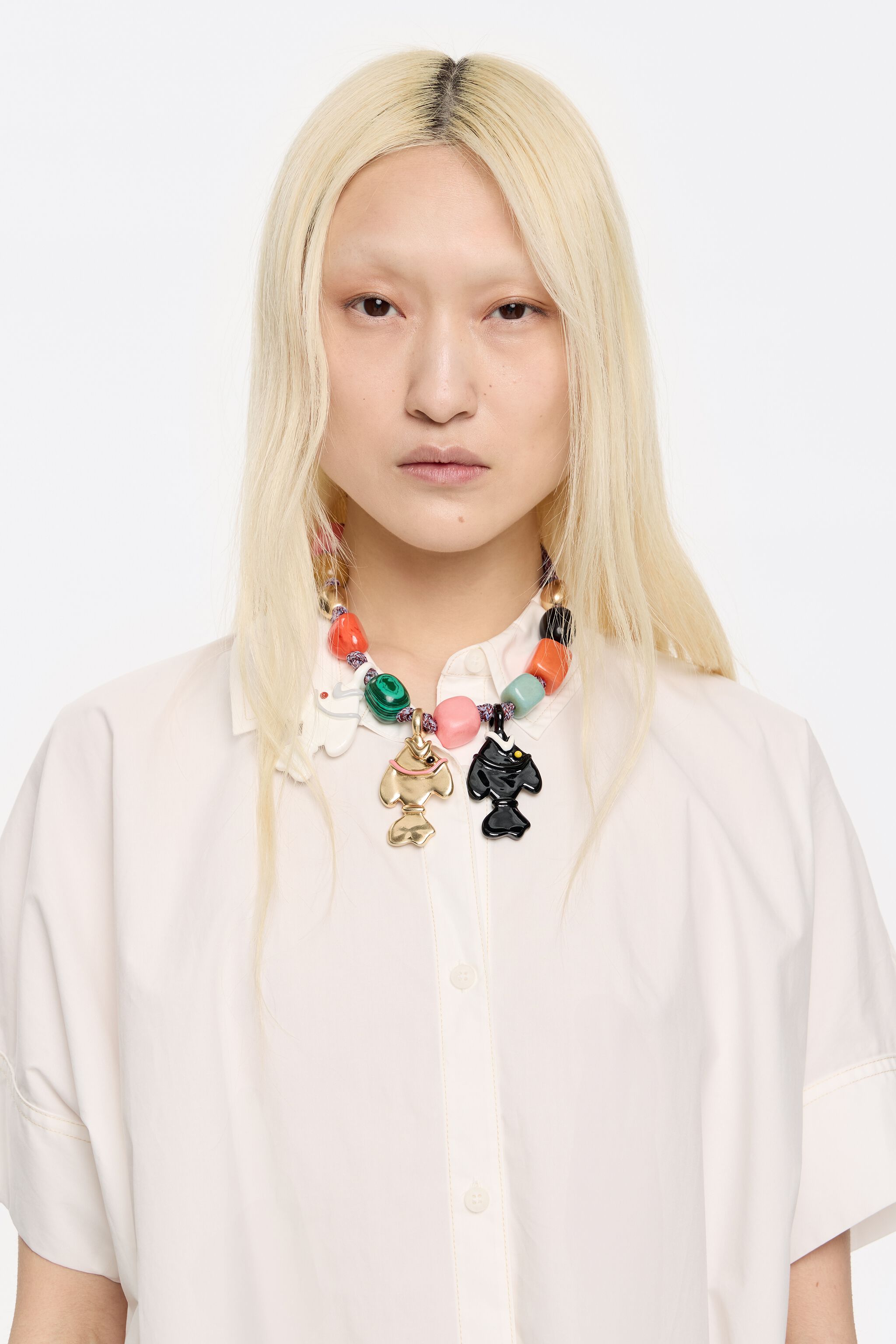 Multicolor fishes and stones necklace