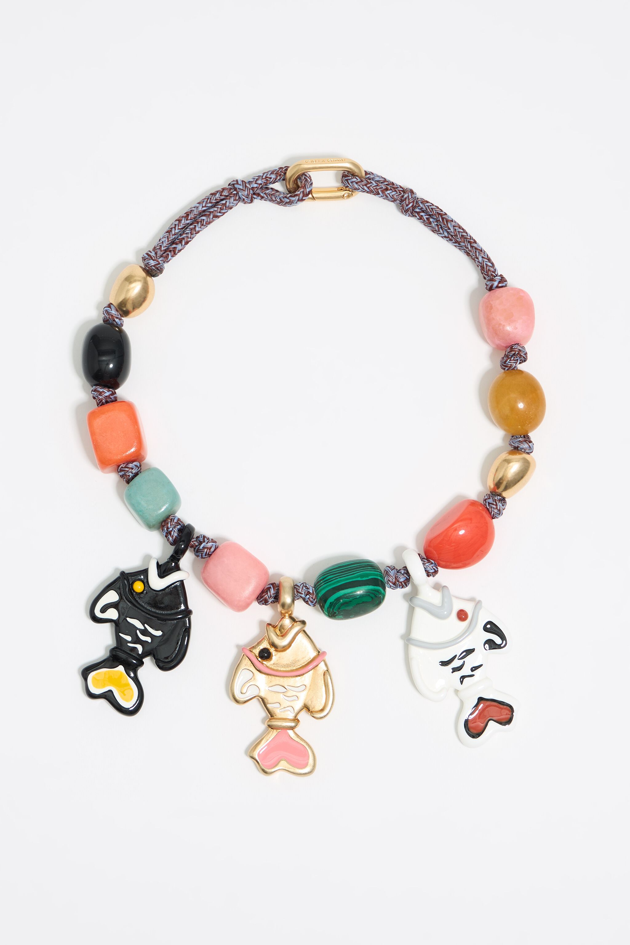 Multicolor fishes and stones necklace