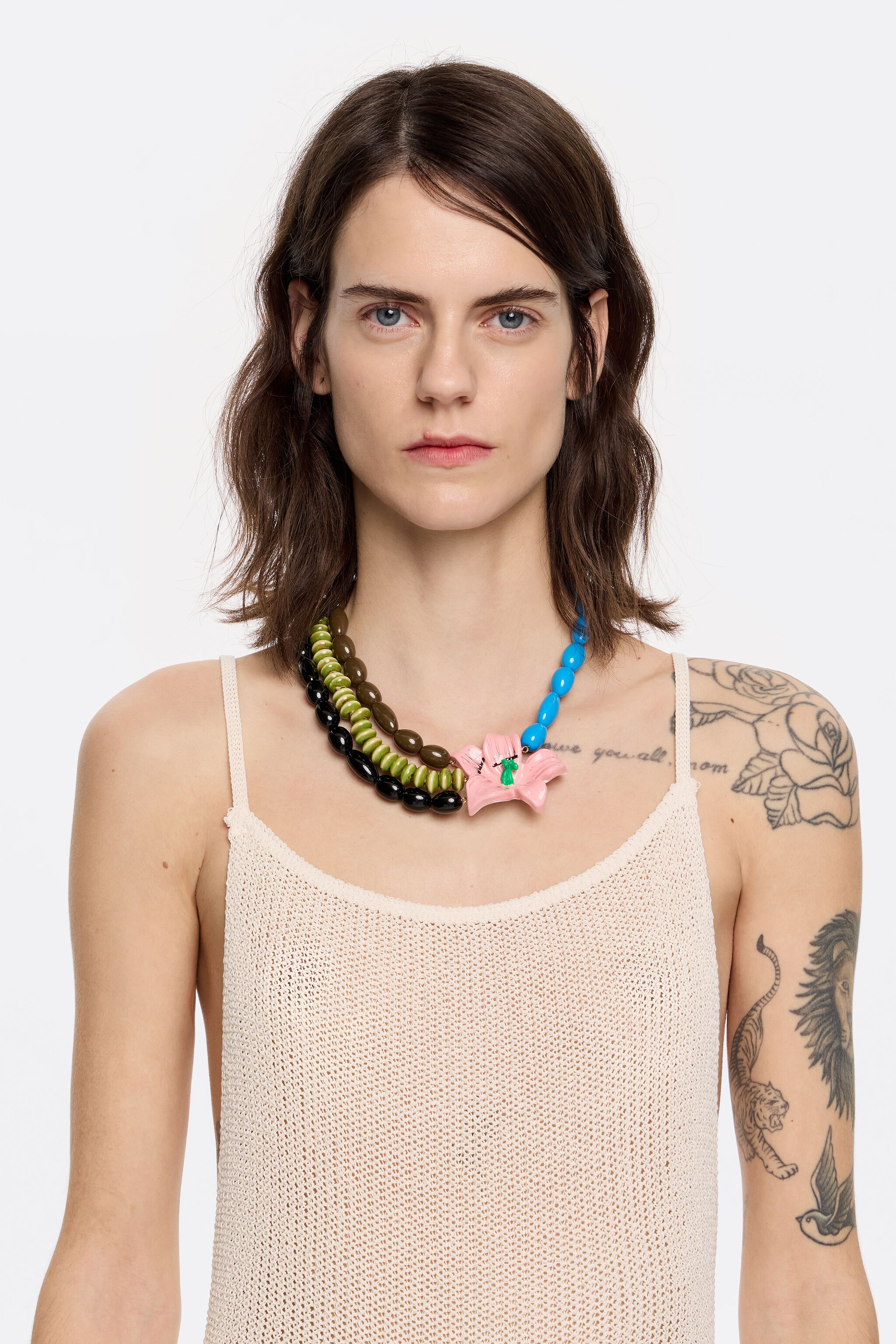 Flower and ceramic bead necklace