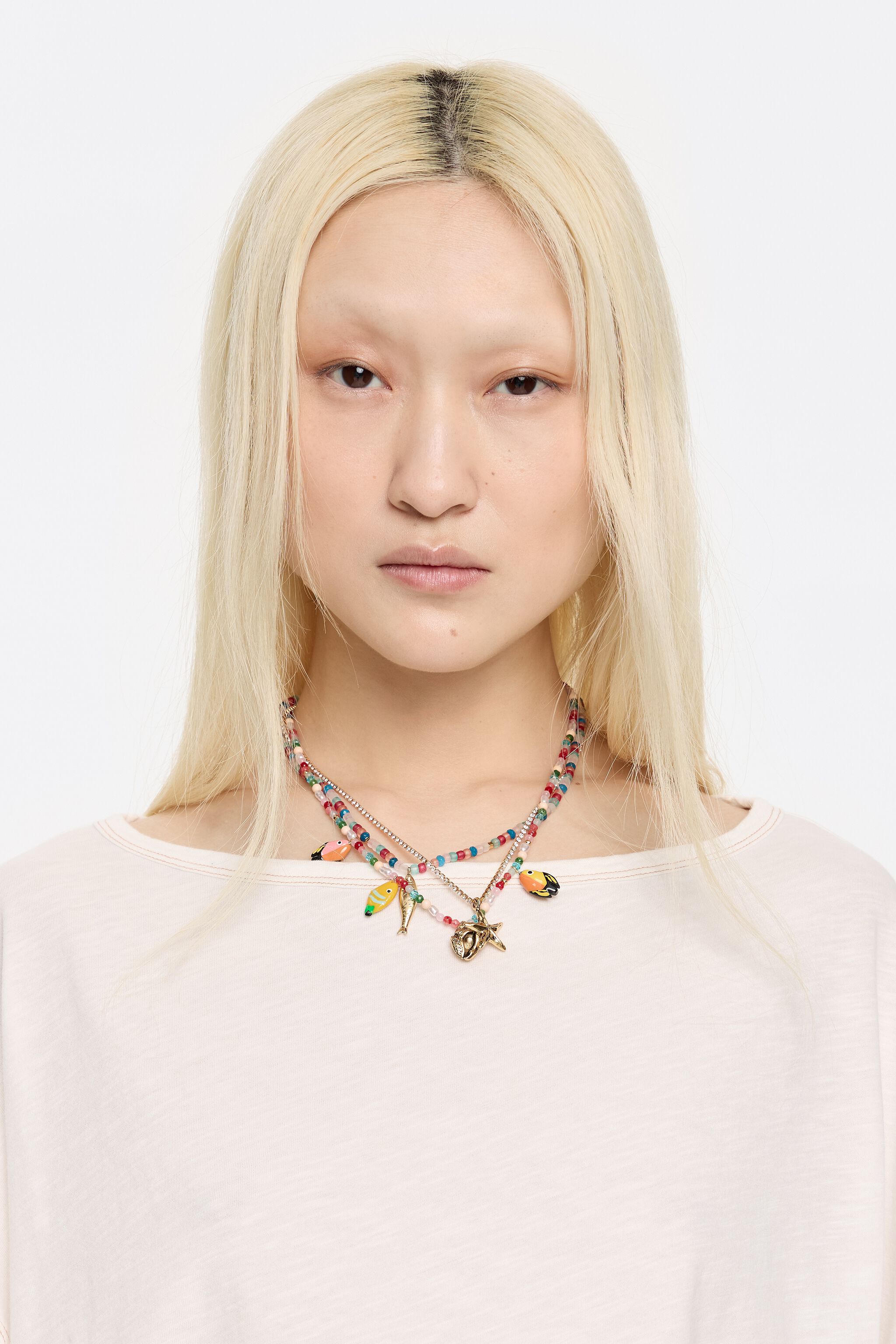 Multicolor fishes multi-layer chain necklace