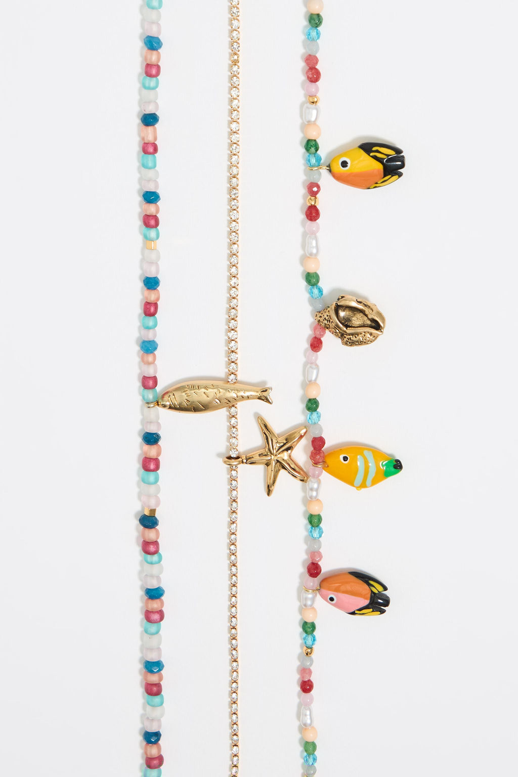 Multicolor fishes multi-layer chain necklace