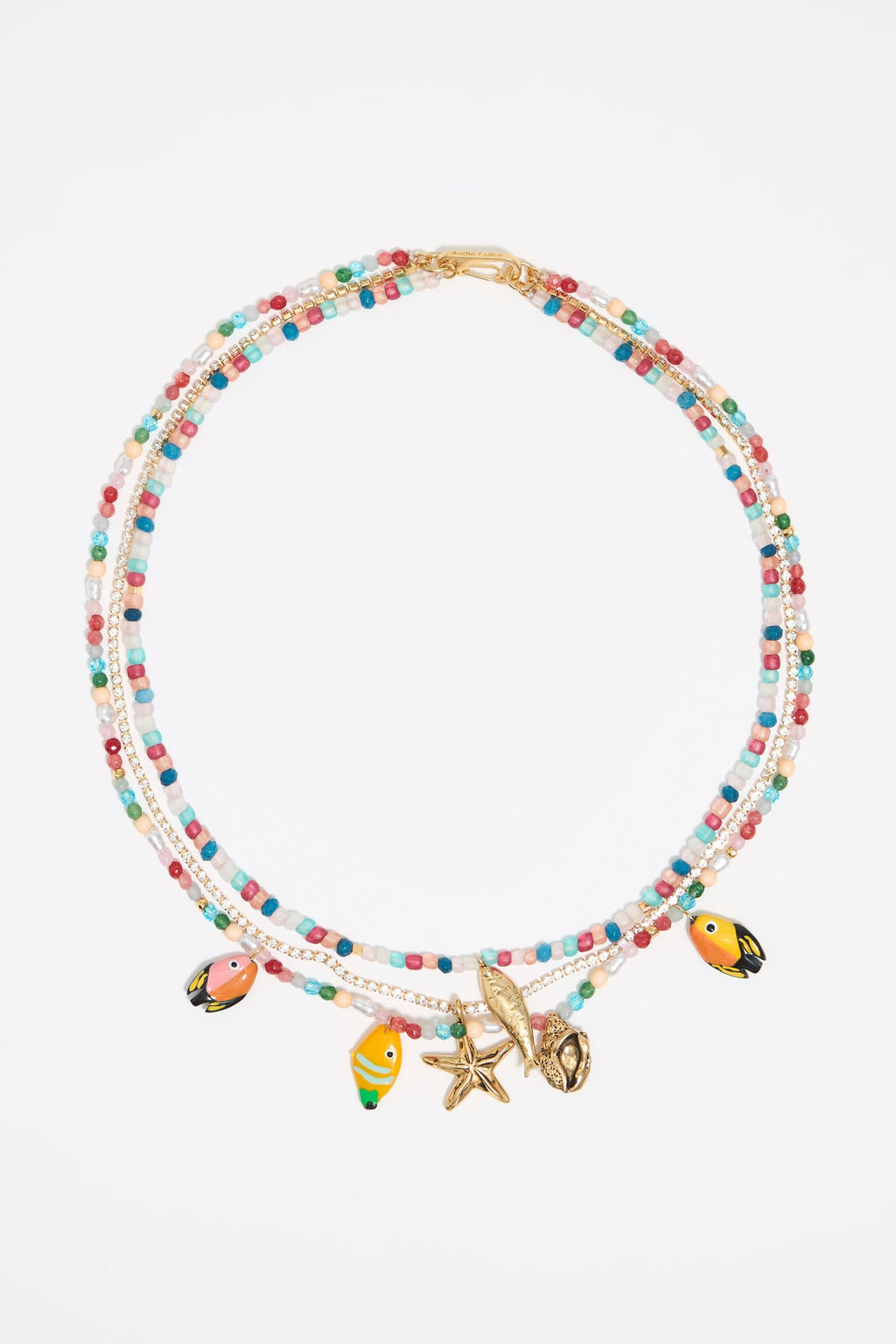 Multicolor fishes multi-layer chain necklace