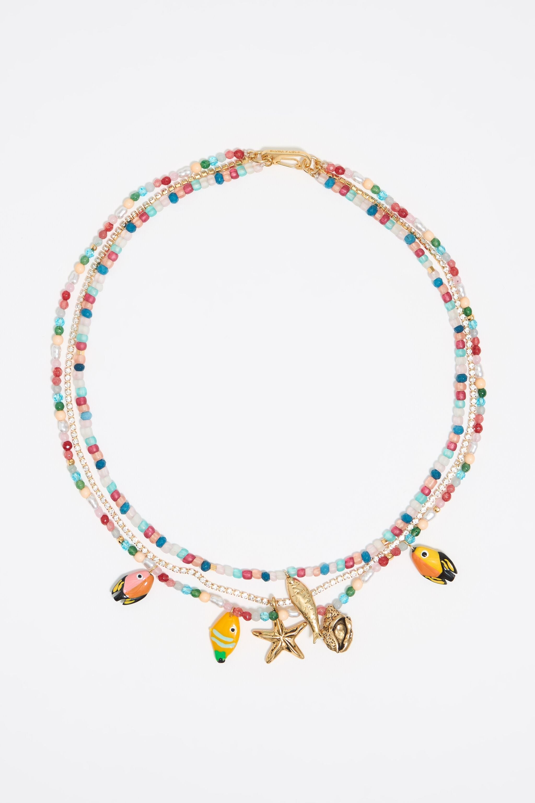 Multicolor fishes multi-layer chain necklace