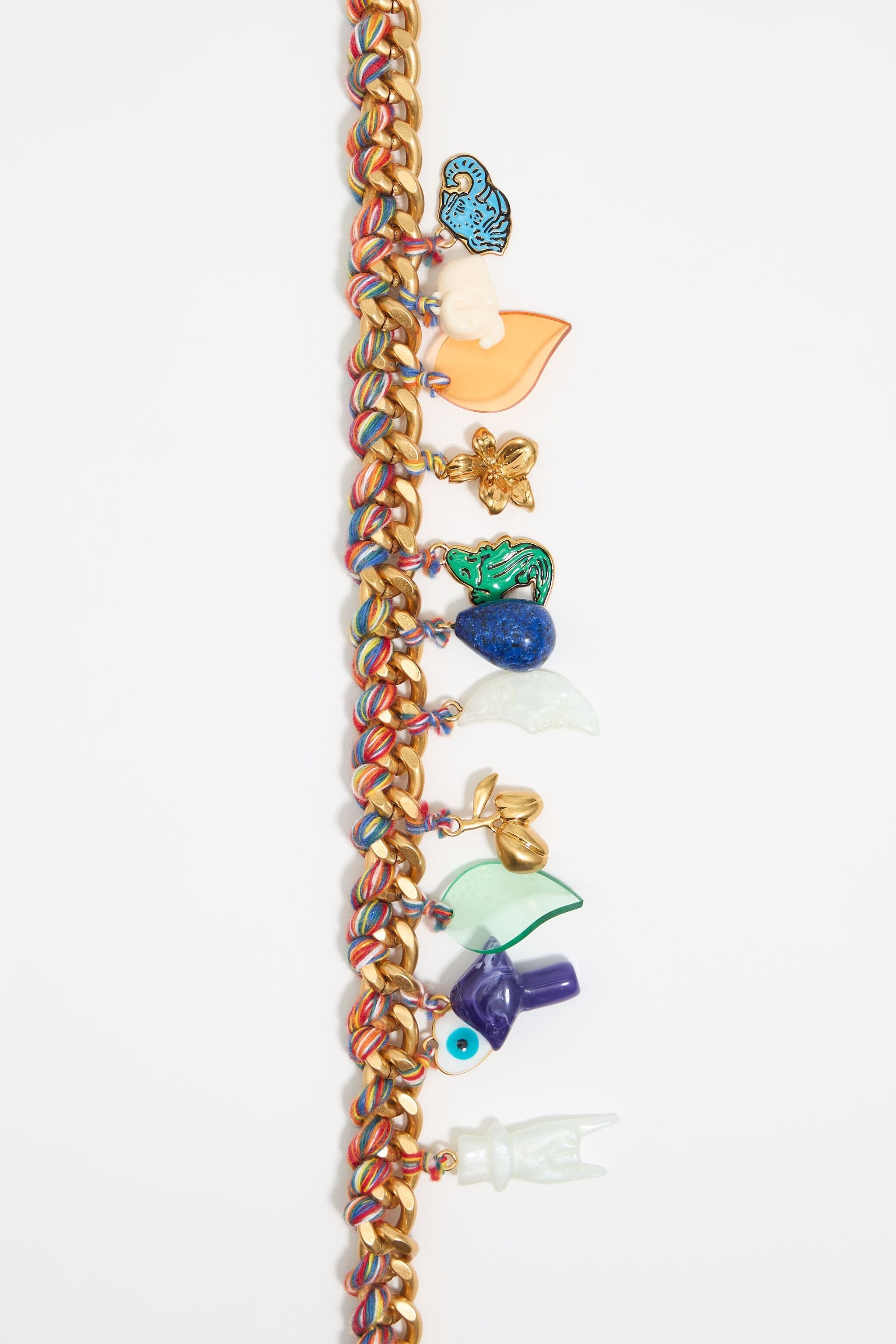 Chain and multicolor cord jungle charms necklace