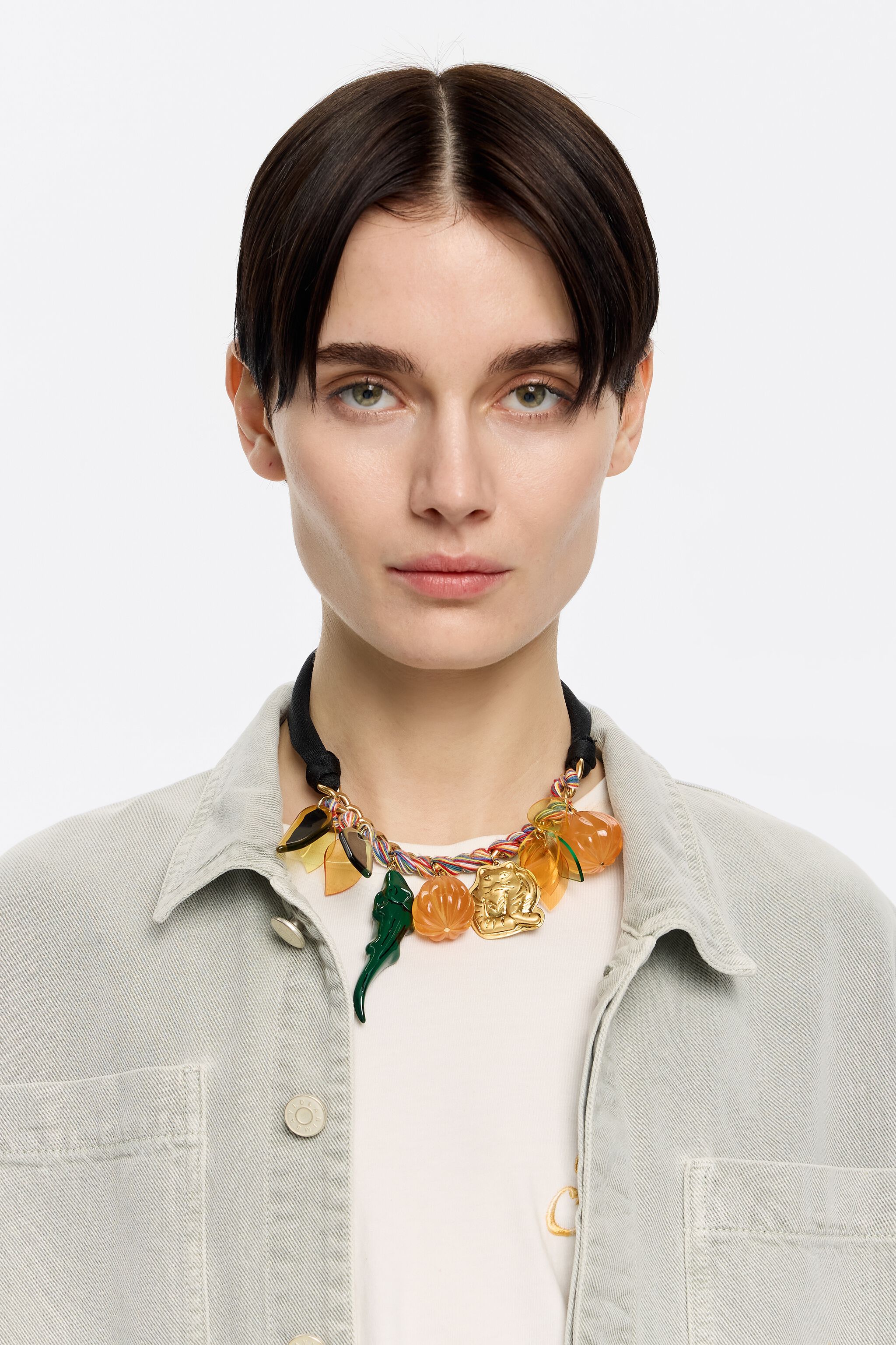 Chain and multicolor cord jungle charms necklace