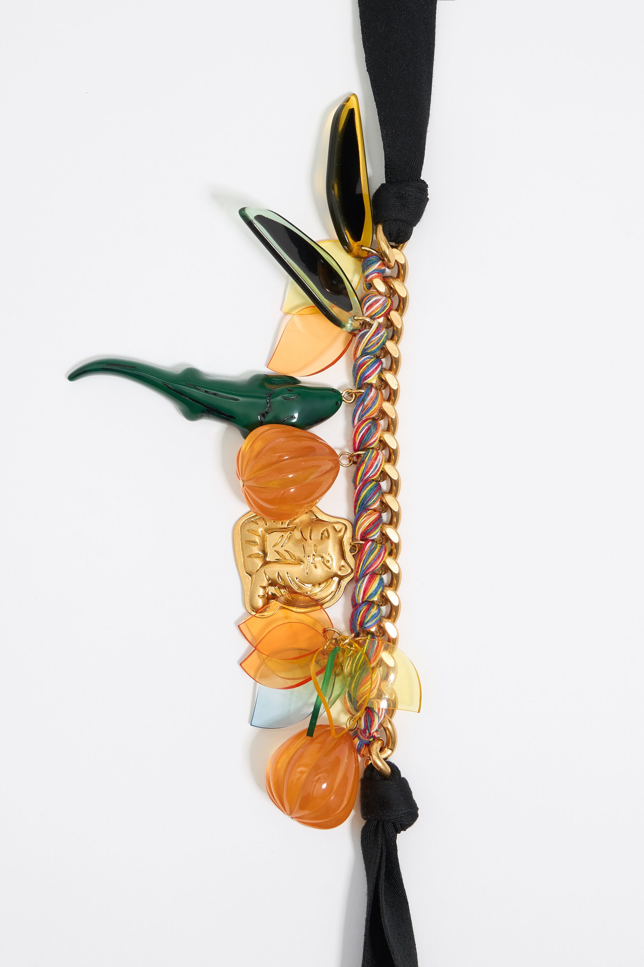 Chain and multicolor cord jungle charms necklace