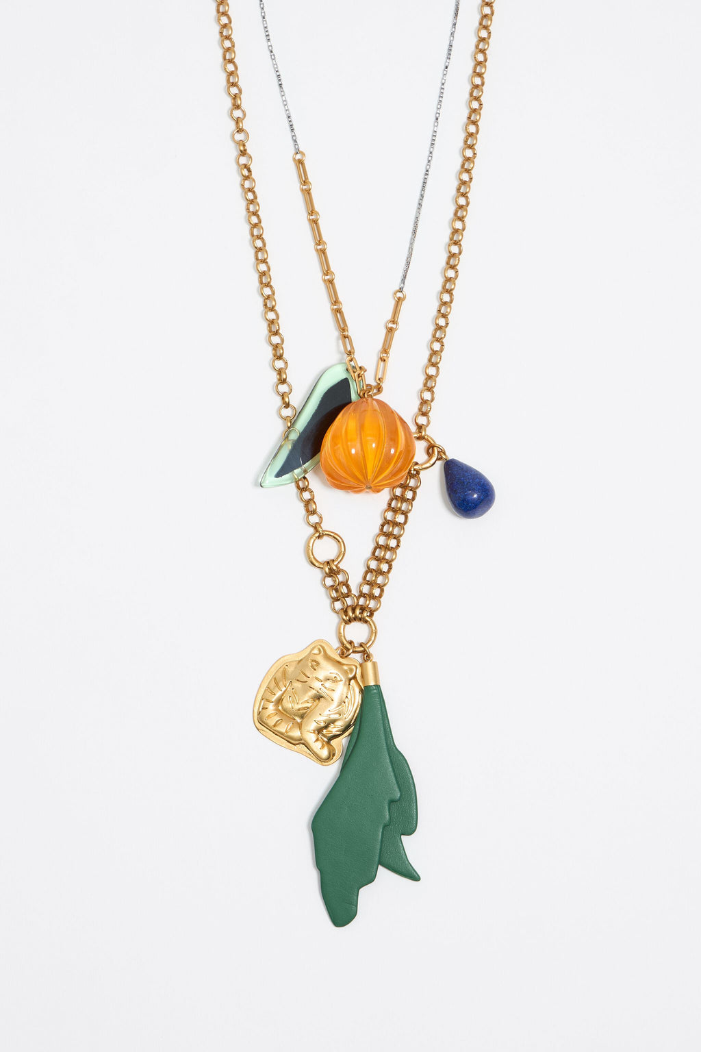 Gold tiger and chains necklace