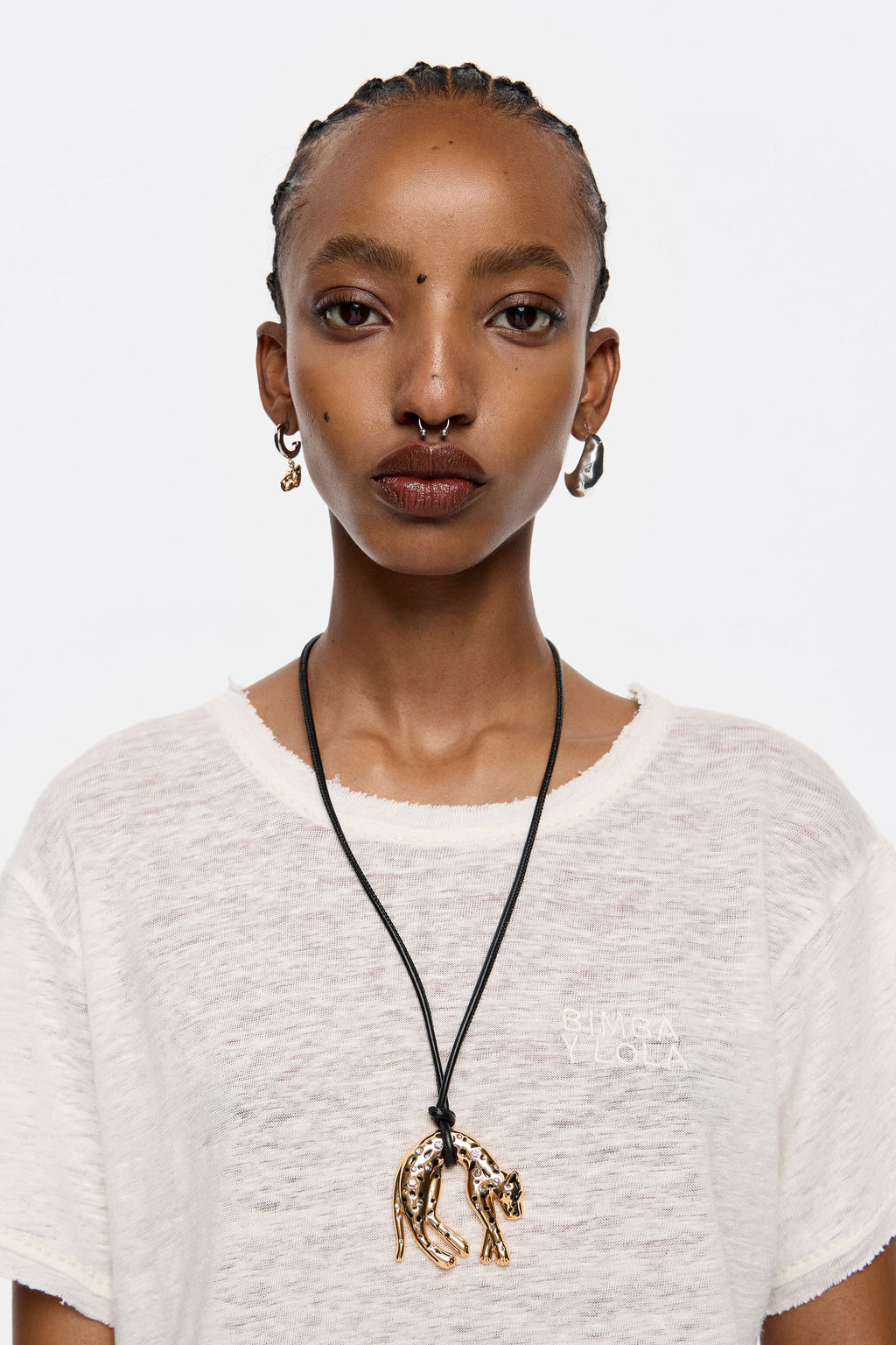 Cord necklace with gold panther