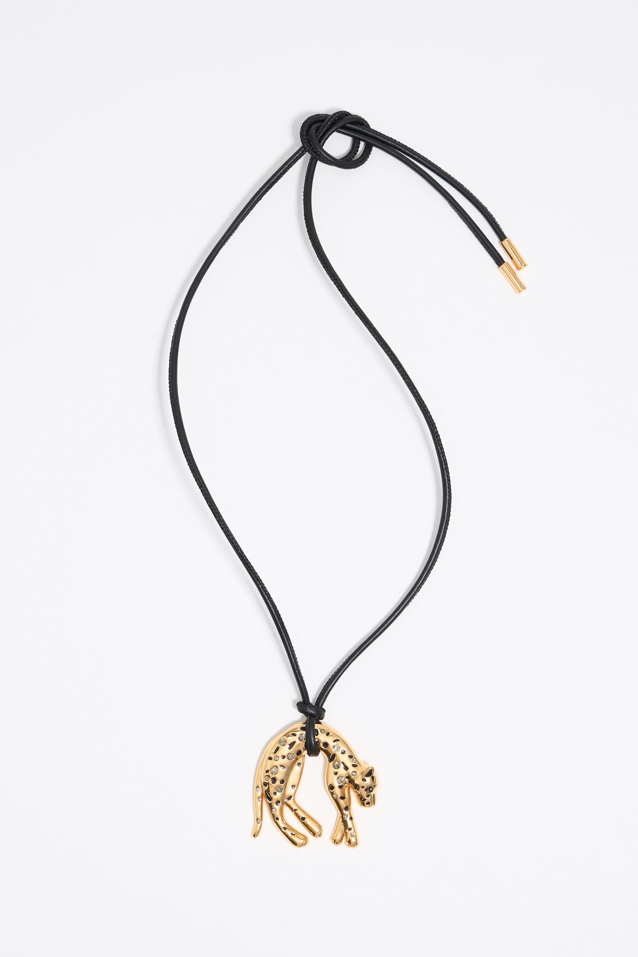 Cord necklace with gold panther