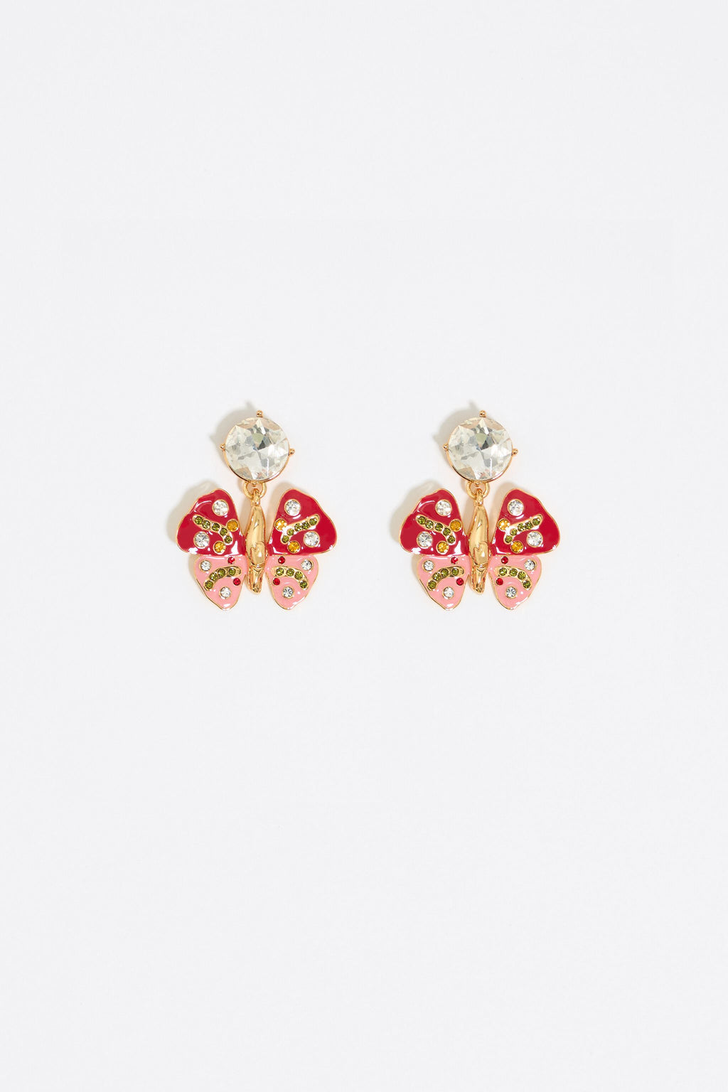 Red butterfly and crystals earrings