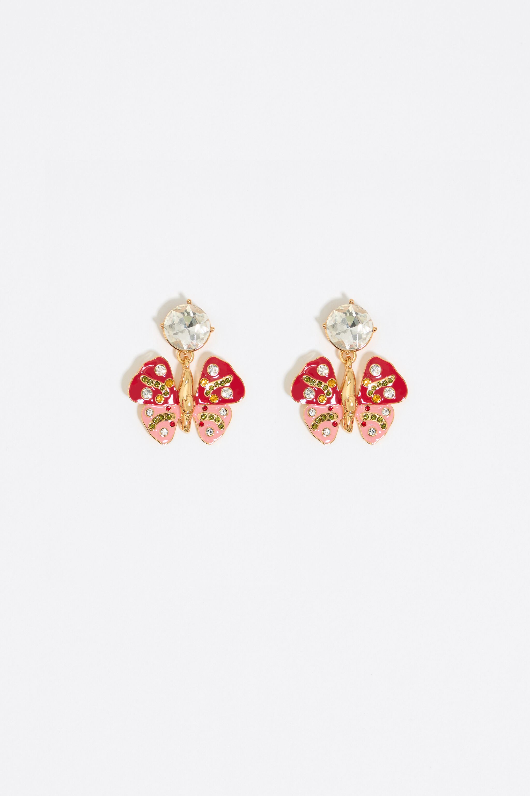 Red butterfly and crystals earrings