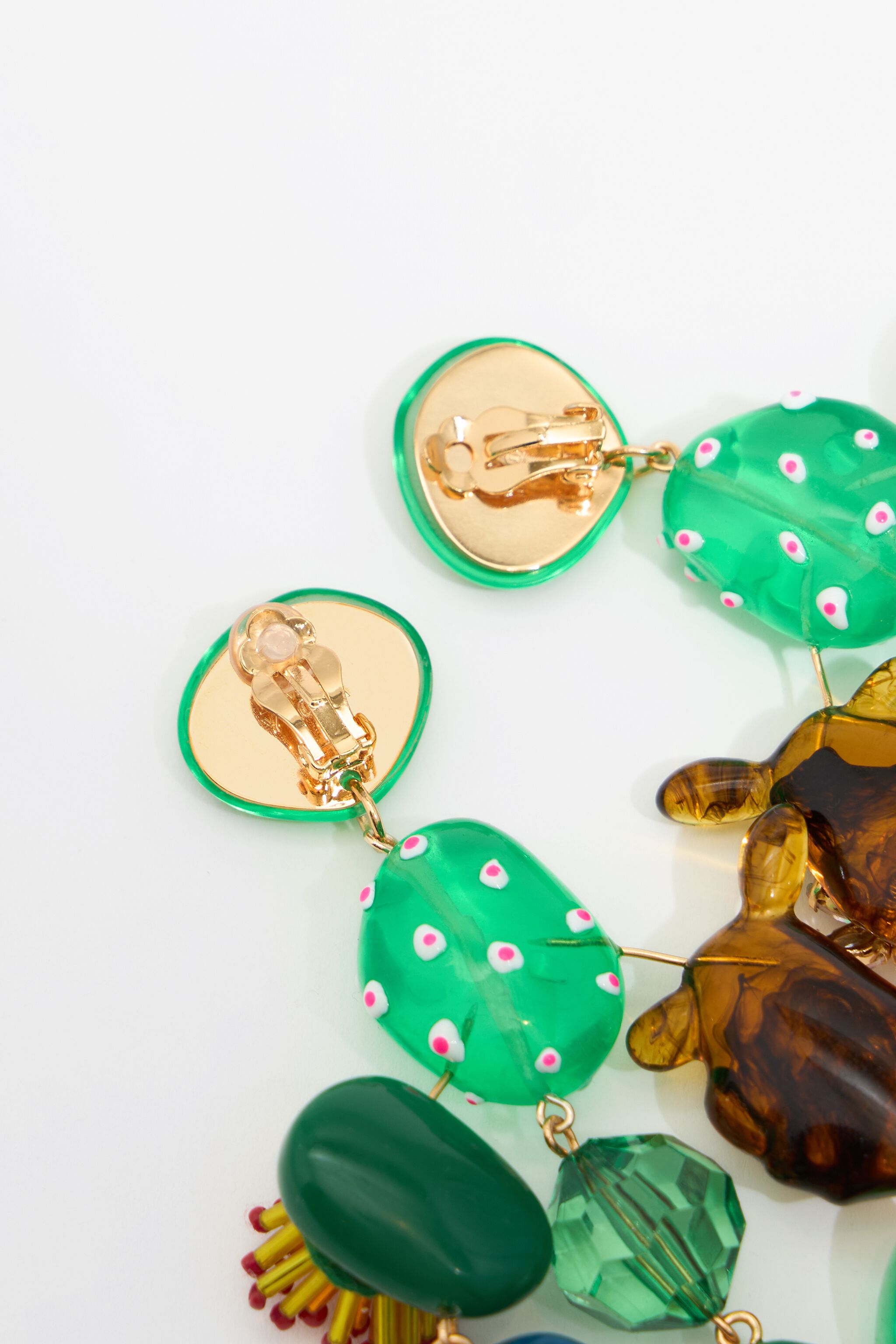 Green cactus and flowers earrings