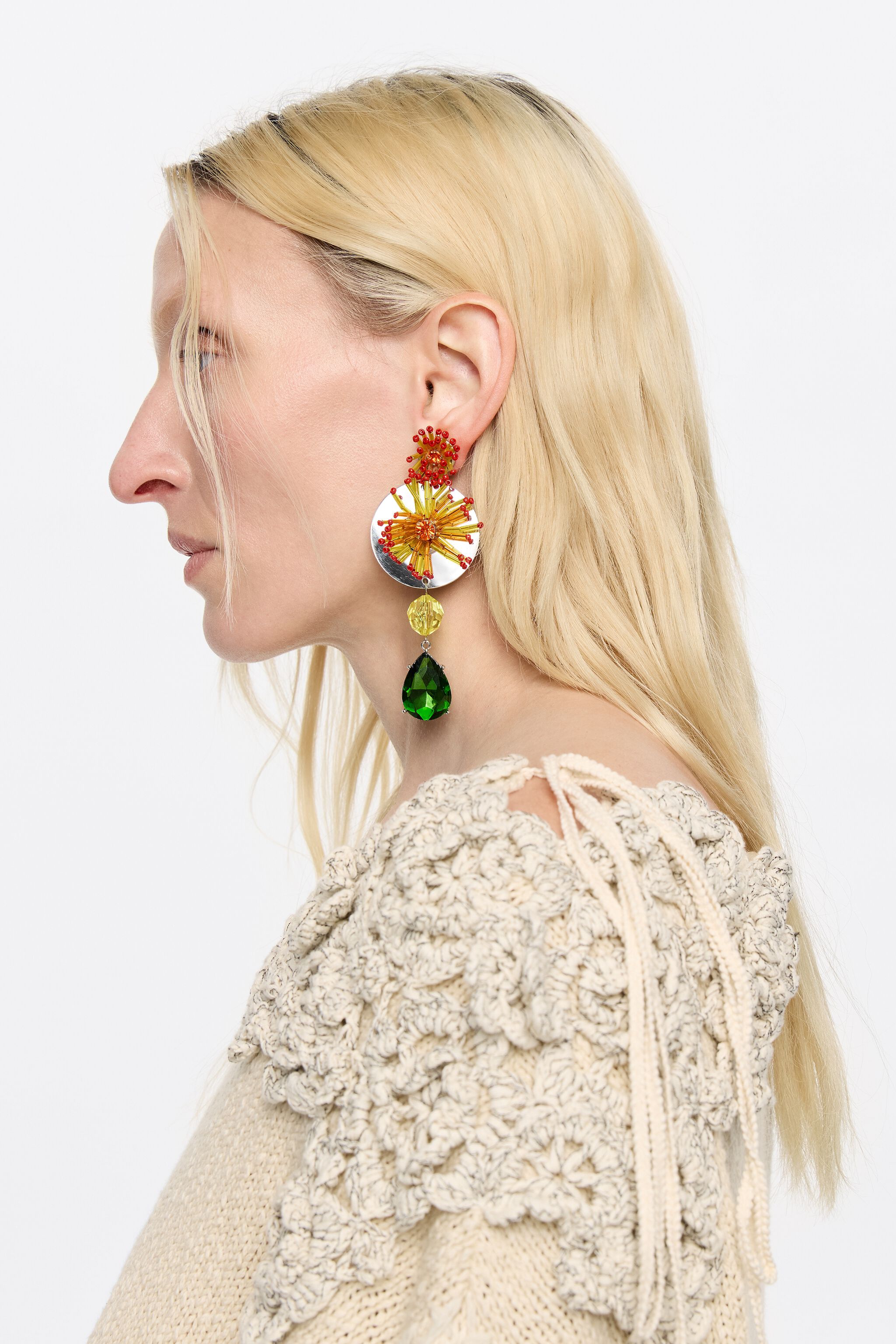 Multicolor flower and crystal earrings