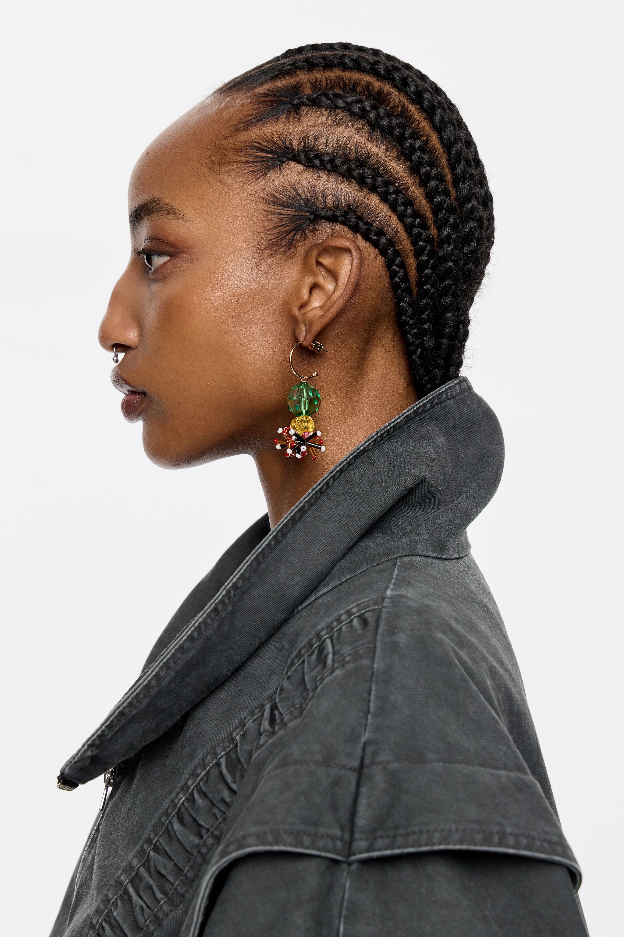 Multicolor beaded flower hoop earrings