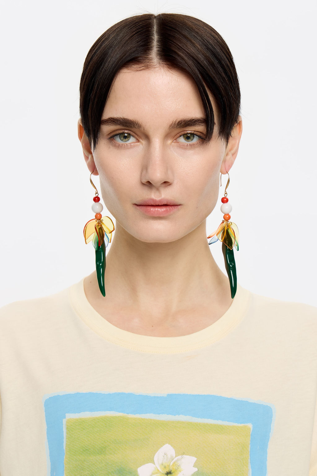 Green crocodile and leaves earrings