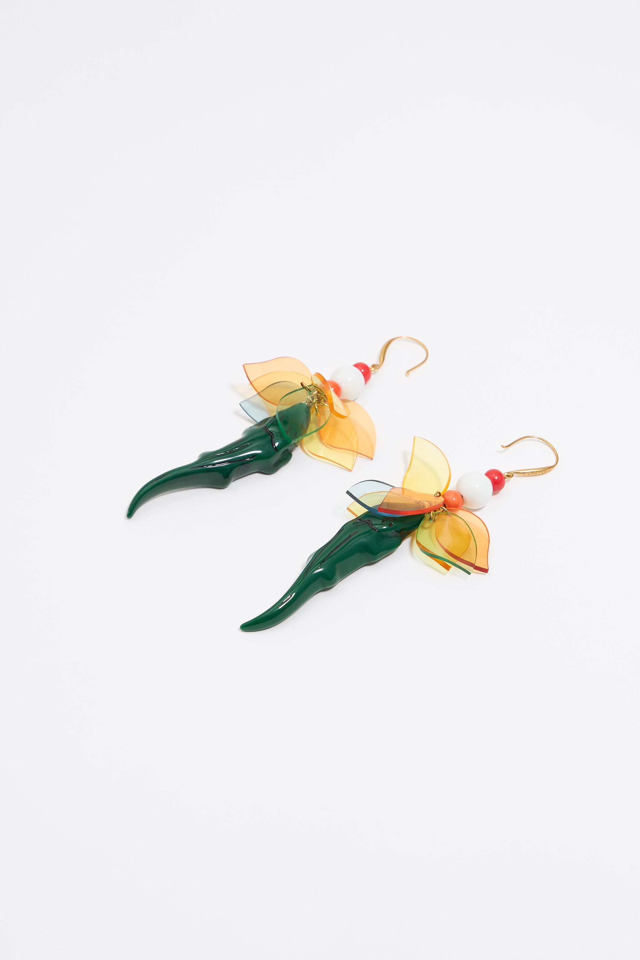 Green crocodile and leaves earrings