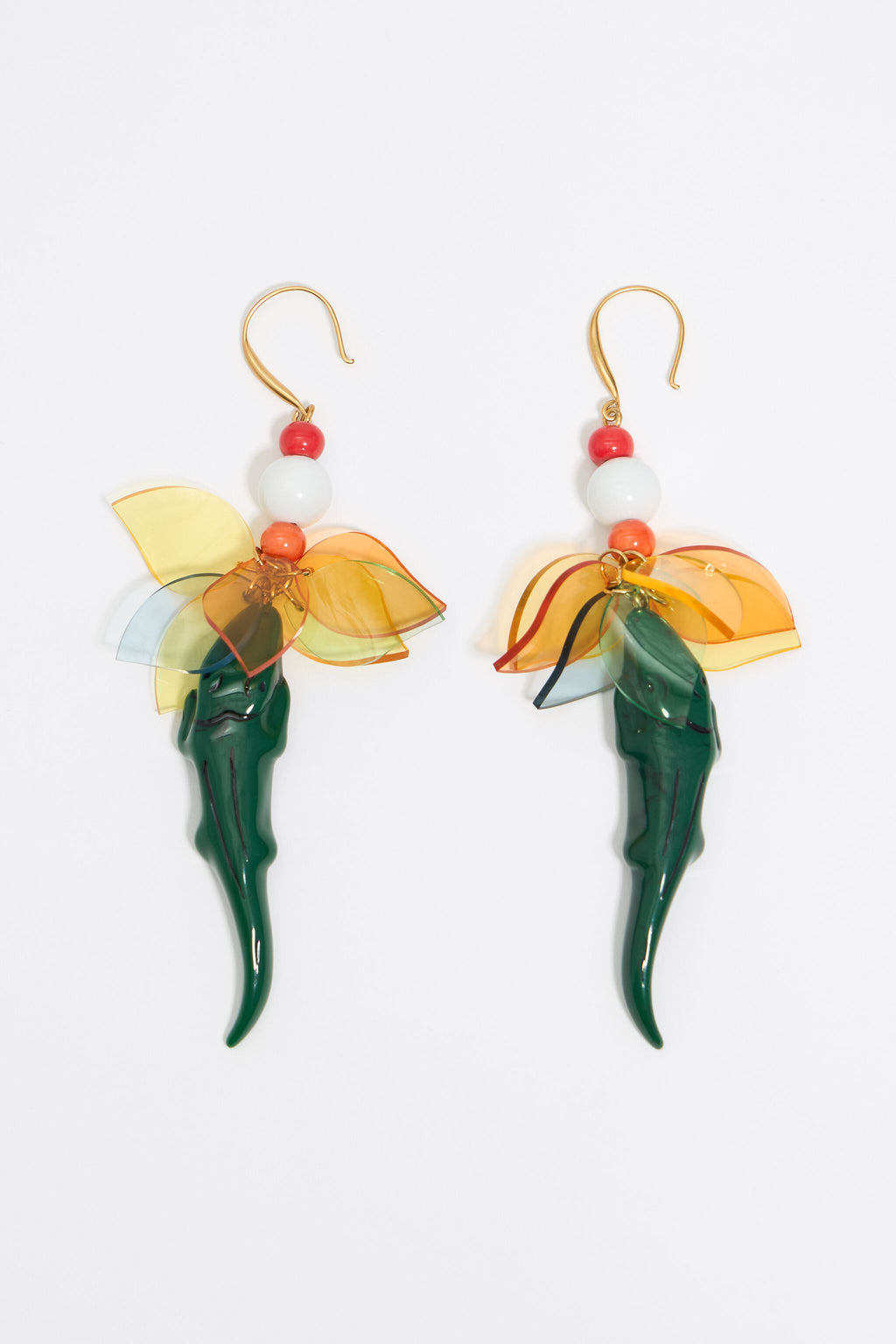 Green crocodile and leaves earrings