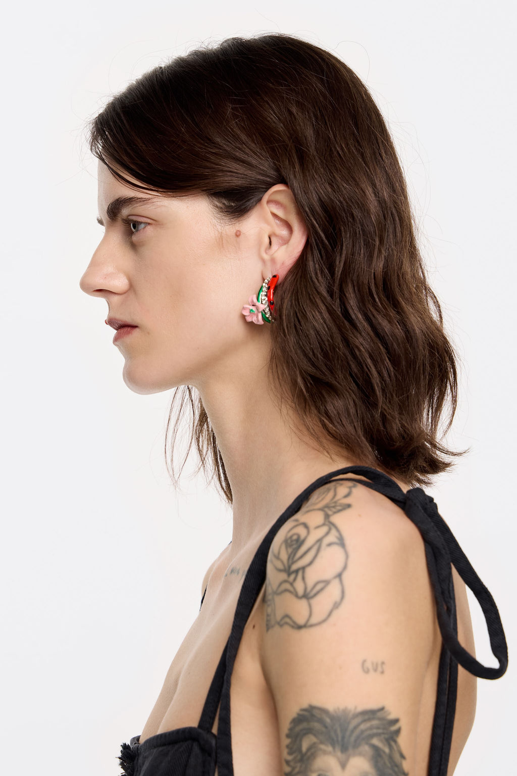 Pink enamel flower hoop earrings