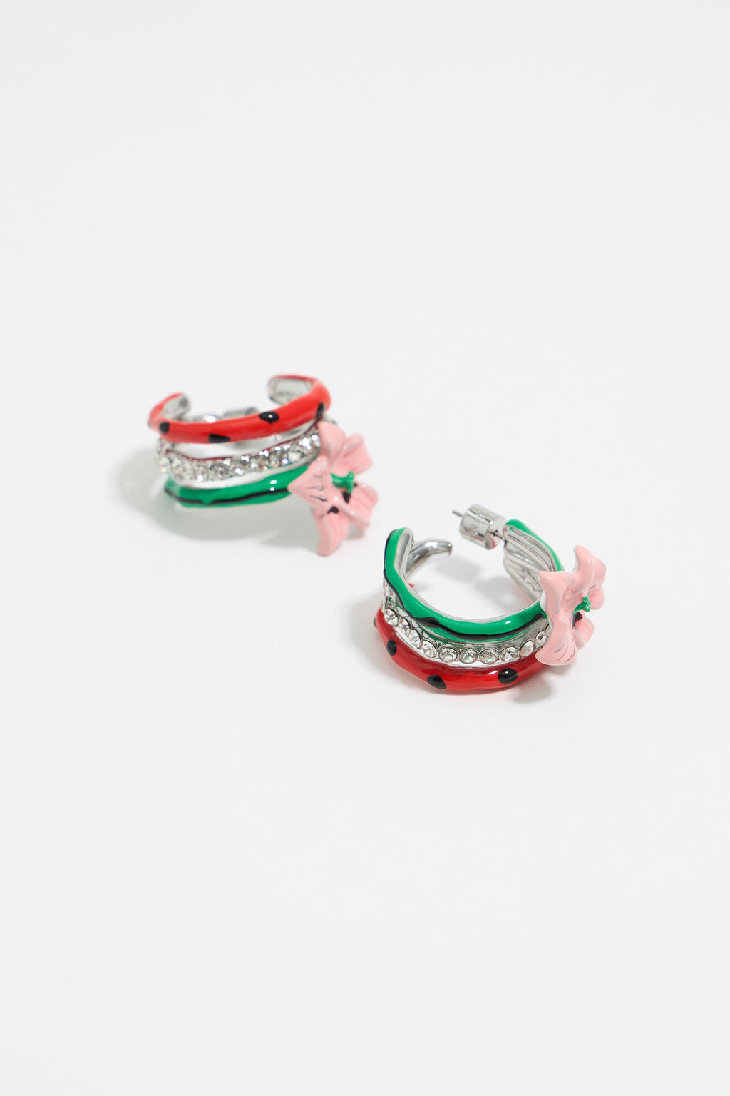 Pink enamel flower hoop earrings