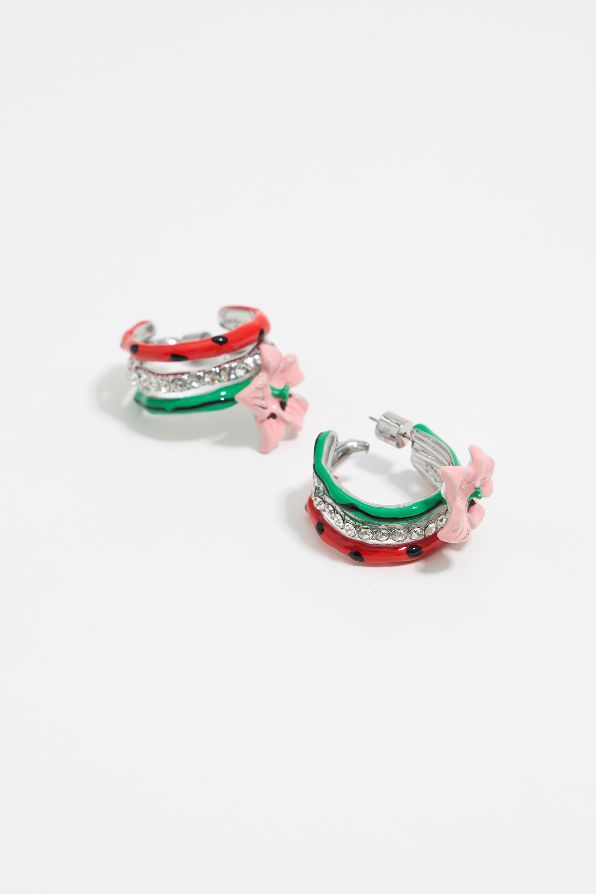 Pink enamel flower hoop earrings