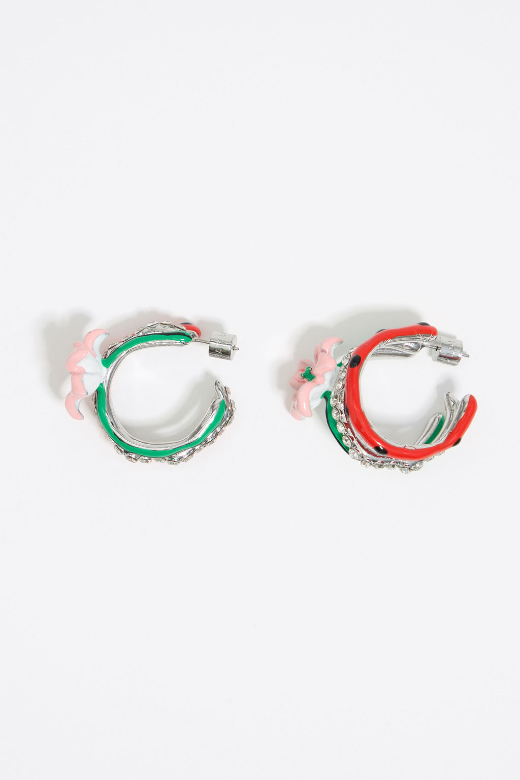 Pink enamel flower hoop earrings
