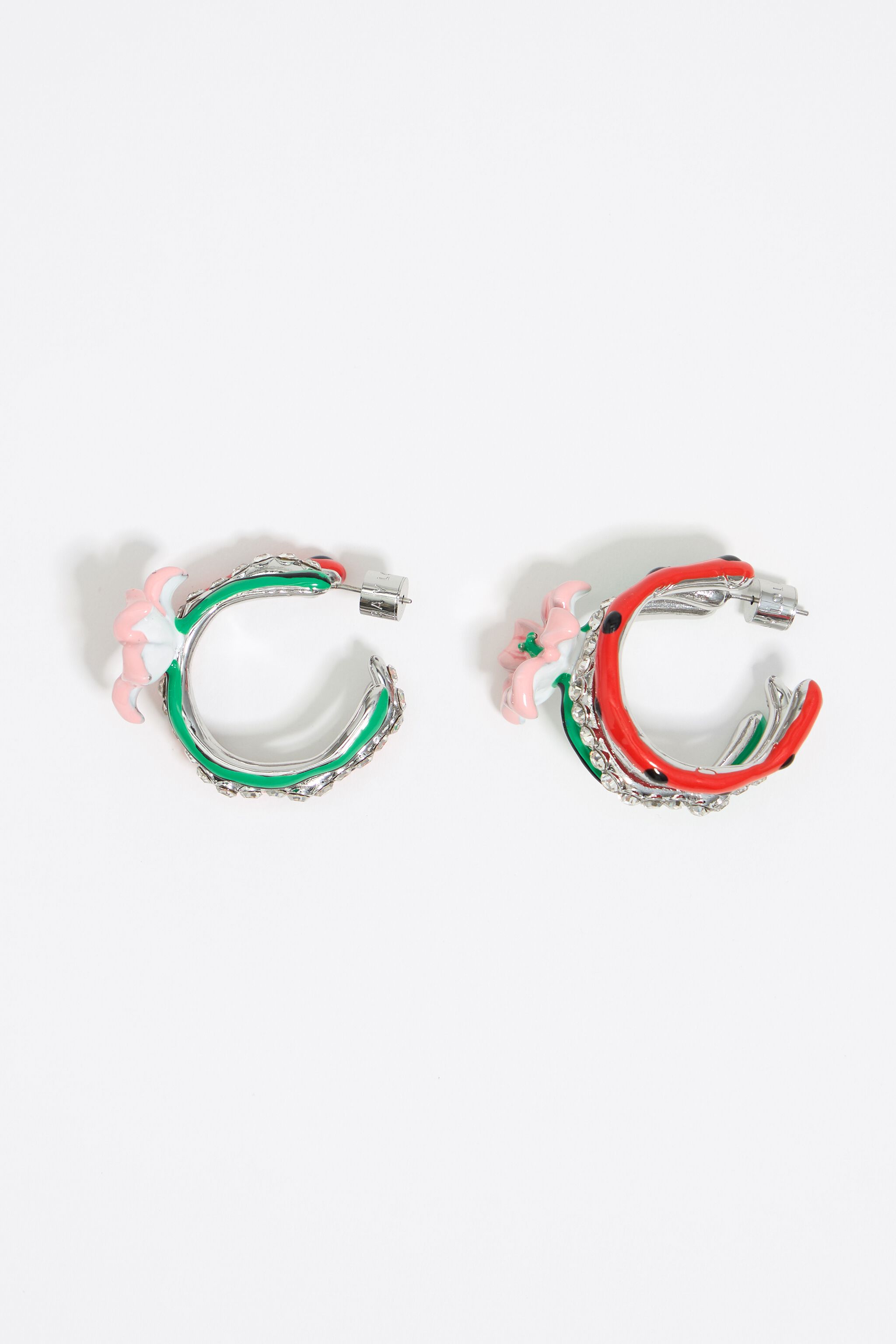 Pink enamel flower hoop earrings