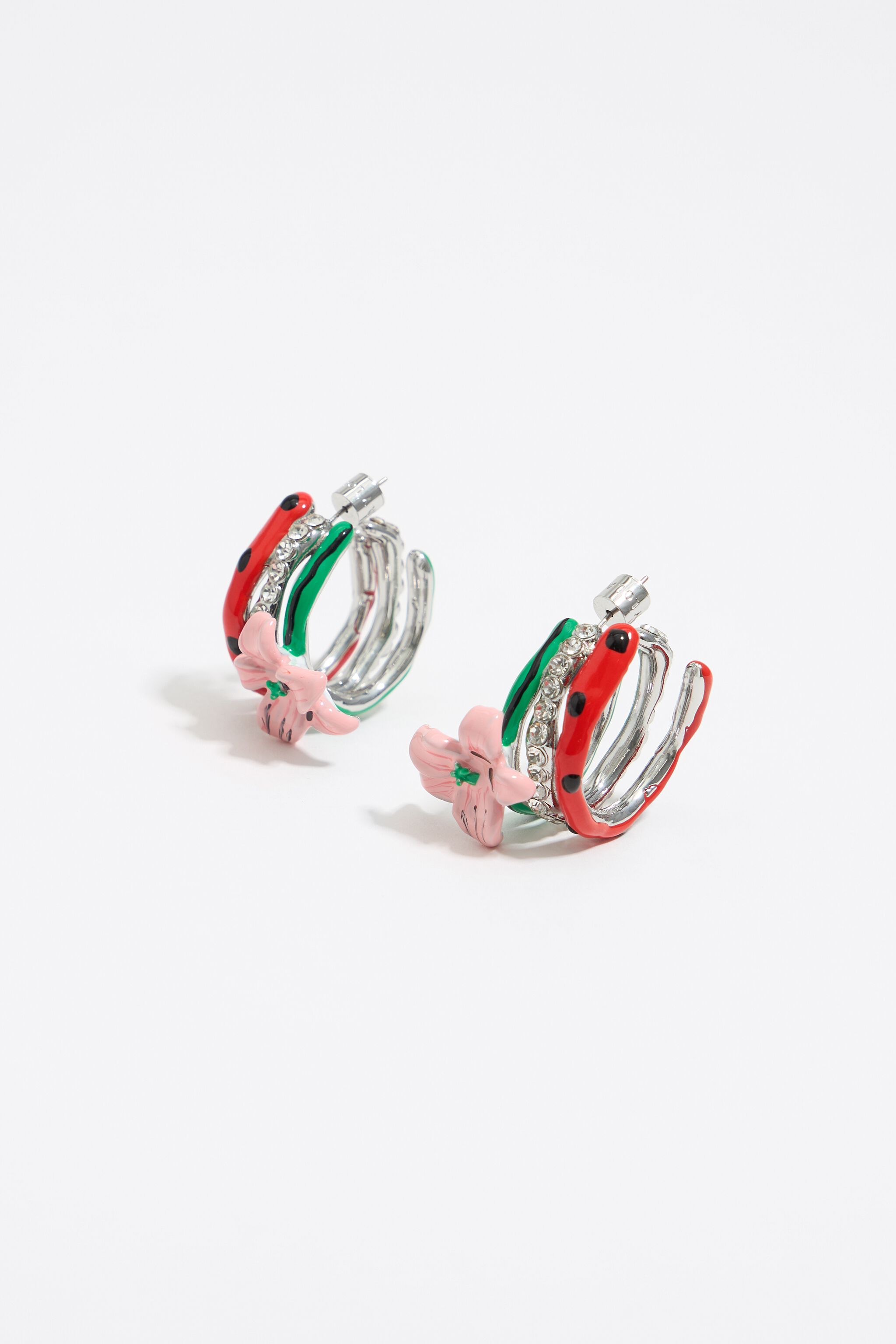Pink enamel flower hoop earrings