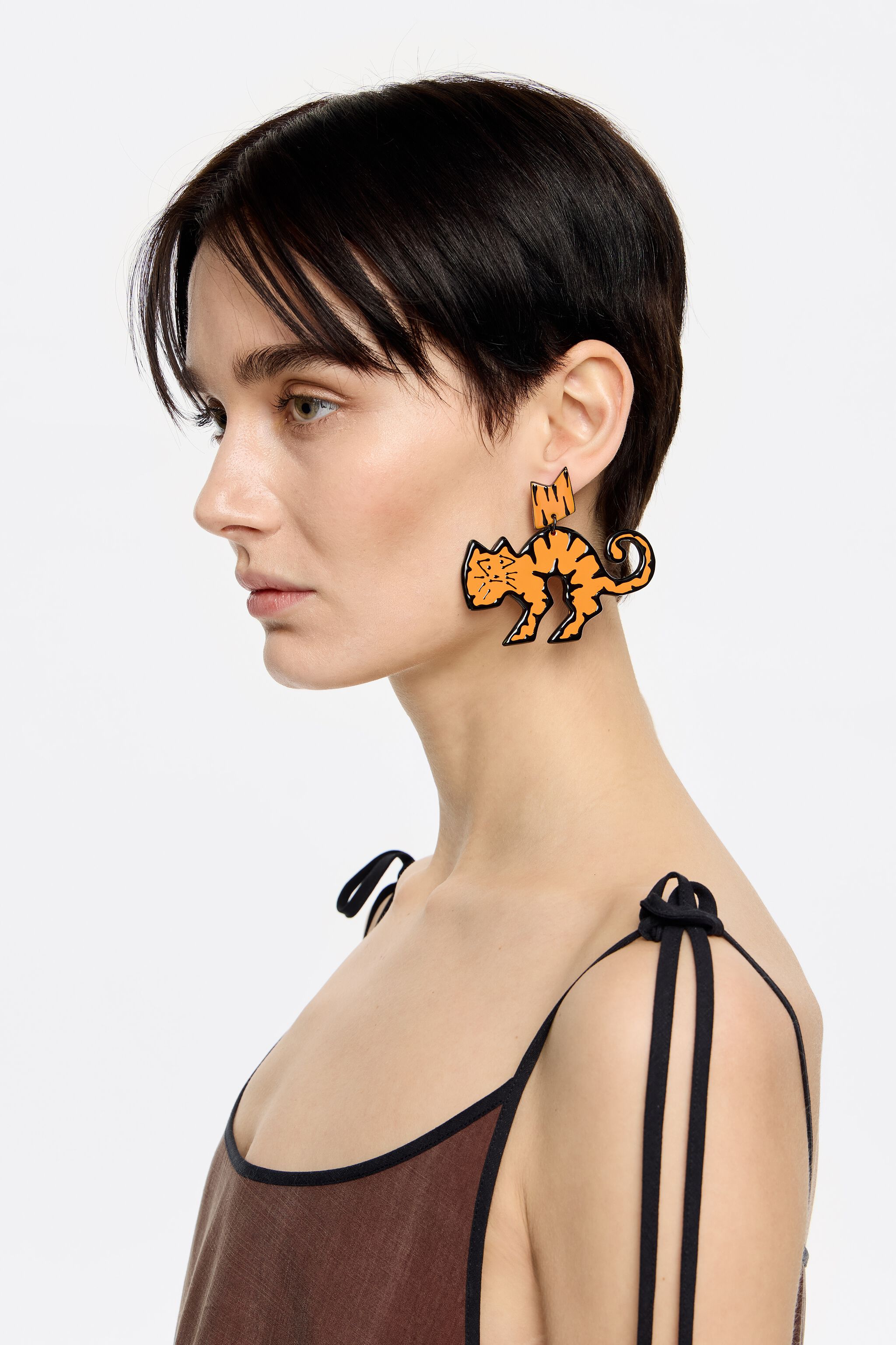 Orange enamel tiger earrings