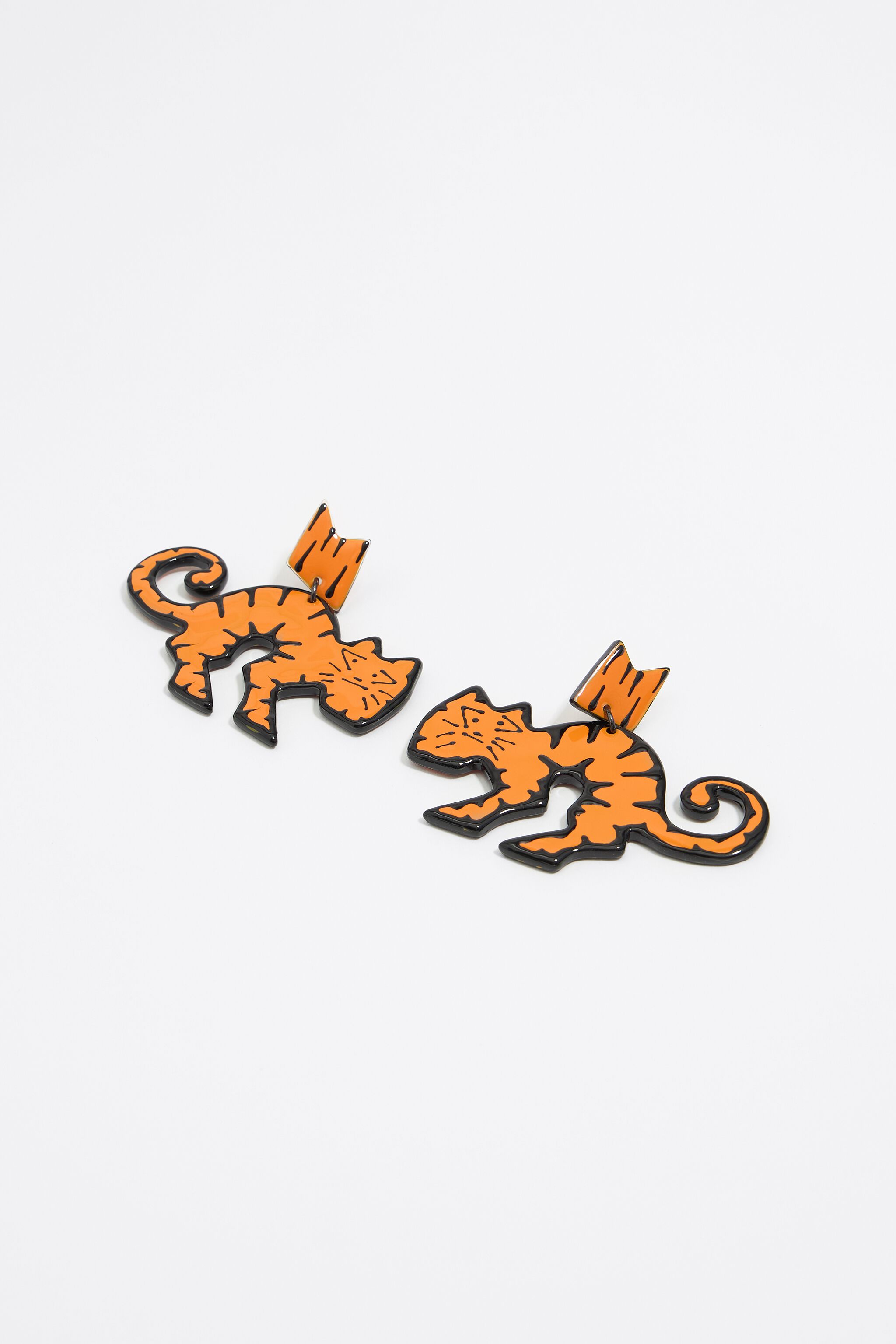 Orange enamel tiger earrings