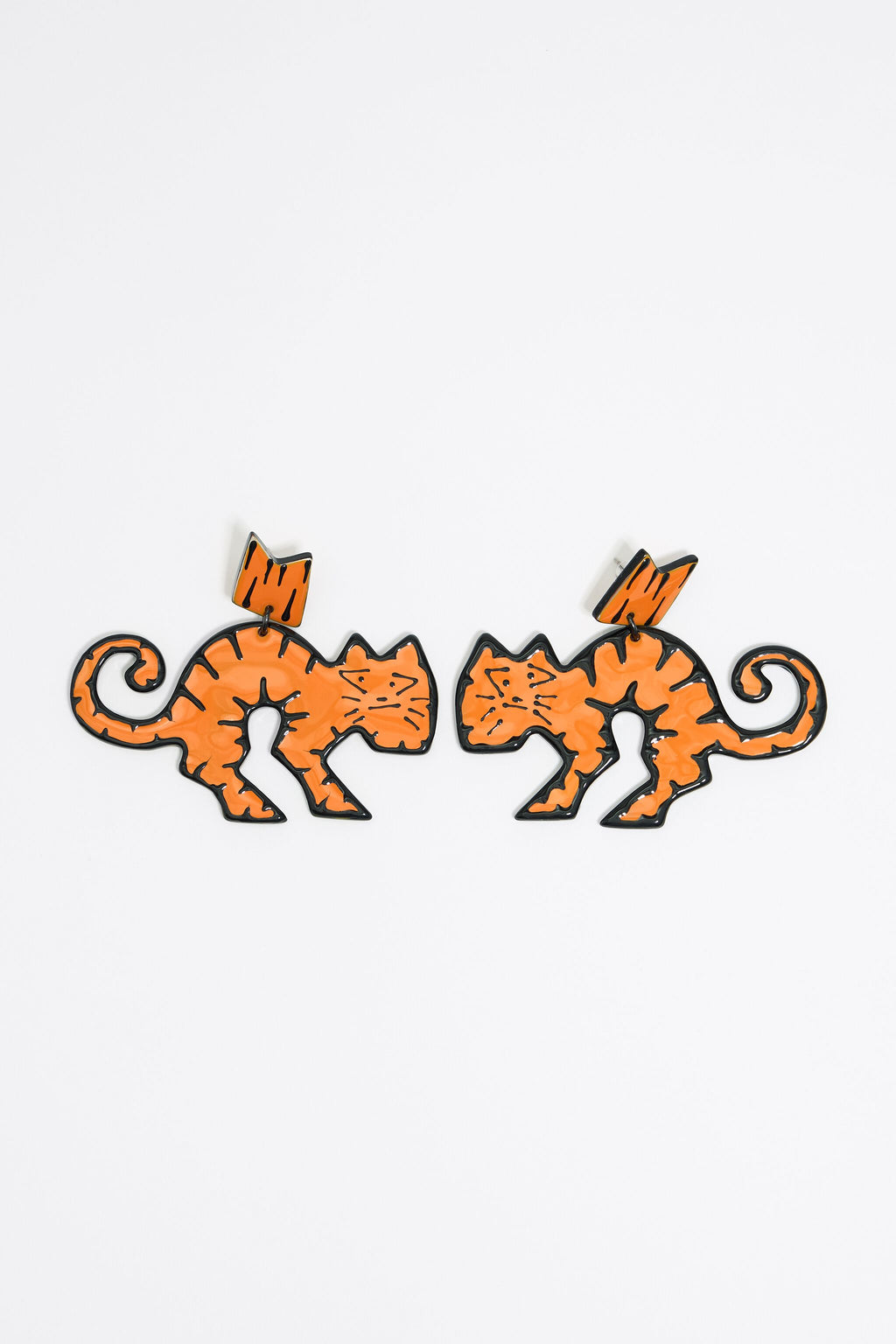 Orange enamel tiger earrings